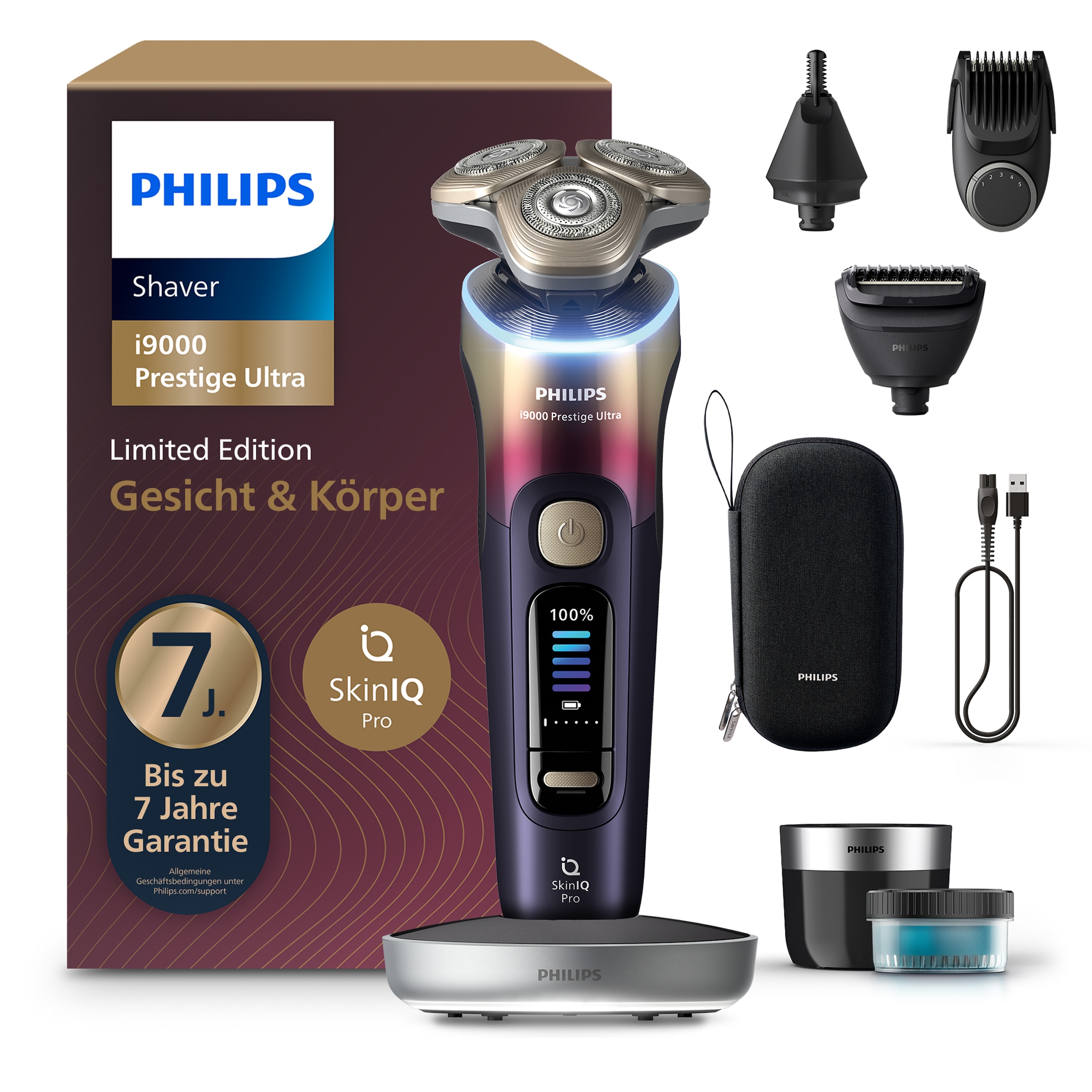 PHILIPS Elektrorasierer "Series i9000 XP9407/37"schwarz, B:17cm H:24,5cm T:16,2cm, Elektrorasierer, mit dem integrierten Präzisions-Bartstyler, inkl.