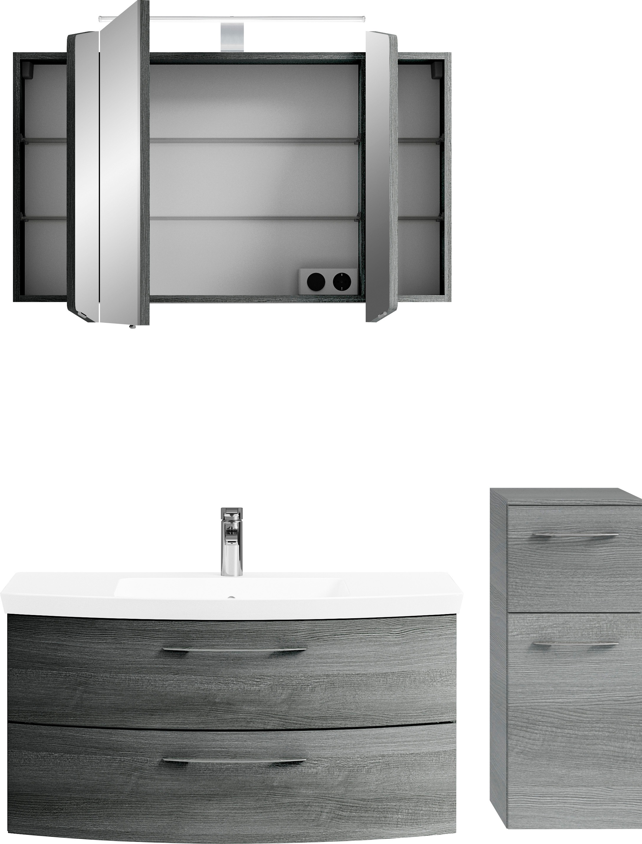 Saphir Badmöbel-Set »Cassca Sprint 3-teilig Mineralmarmor-Waschtisch mit LED-Spiegelschrank«, (4 St.), mit Unterschrank, 4 Türen, 3 Schubladen, inkl. Türdämpfer