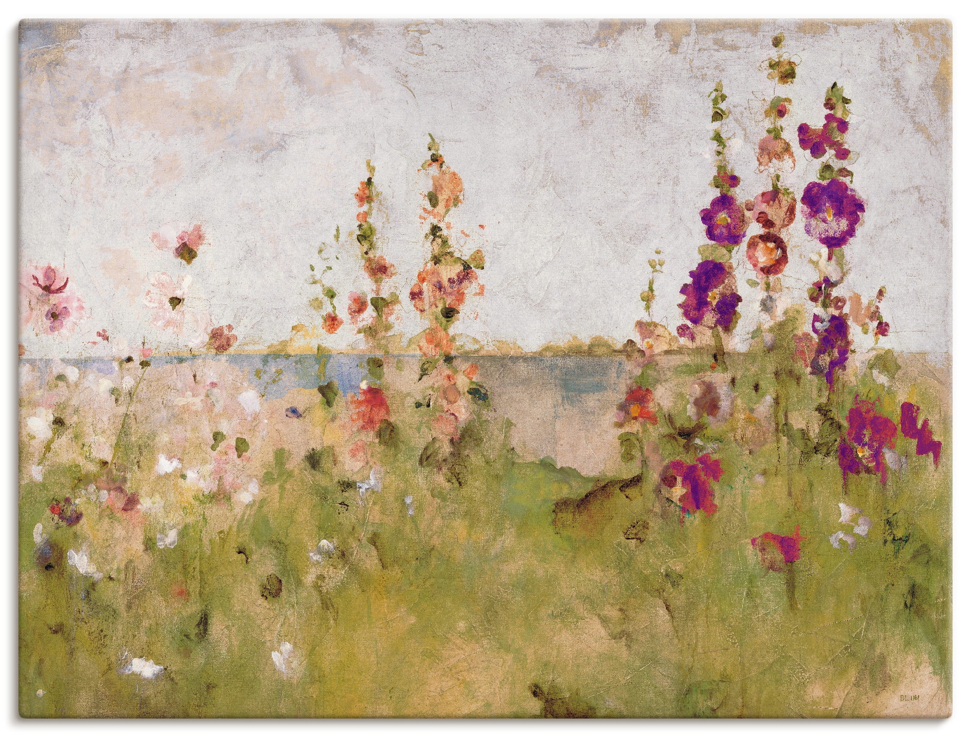 Artland Wandbild "Stockrosen am Meer" Blumen 1 Stk. tlg. als Leinwandbild, günstig online kaufen