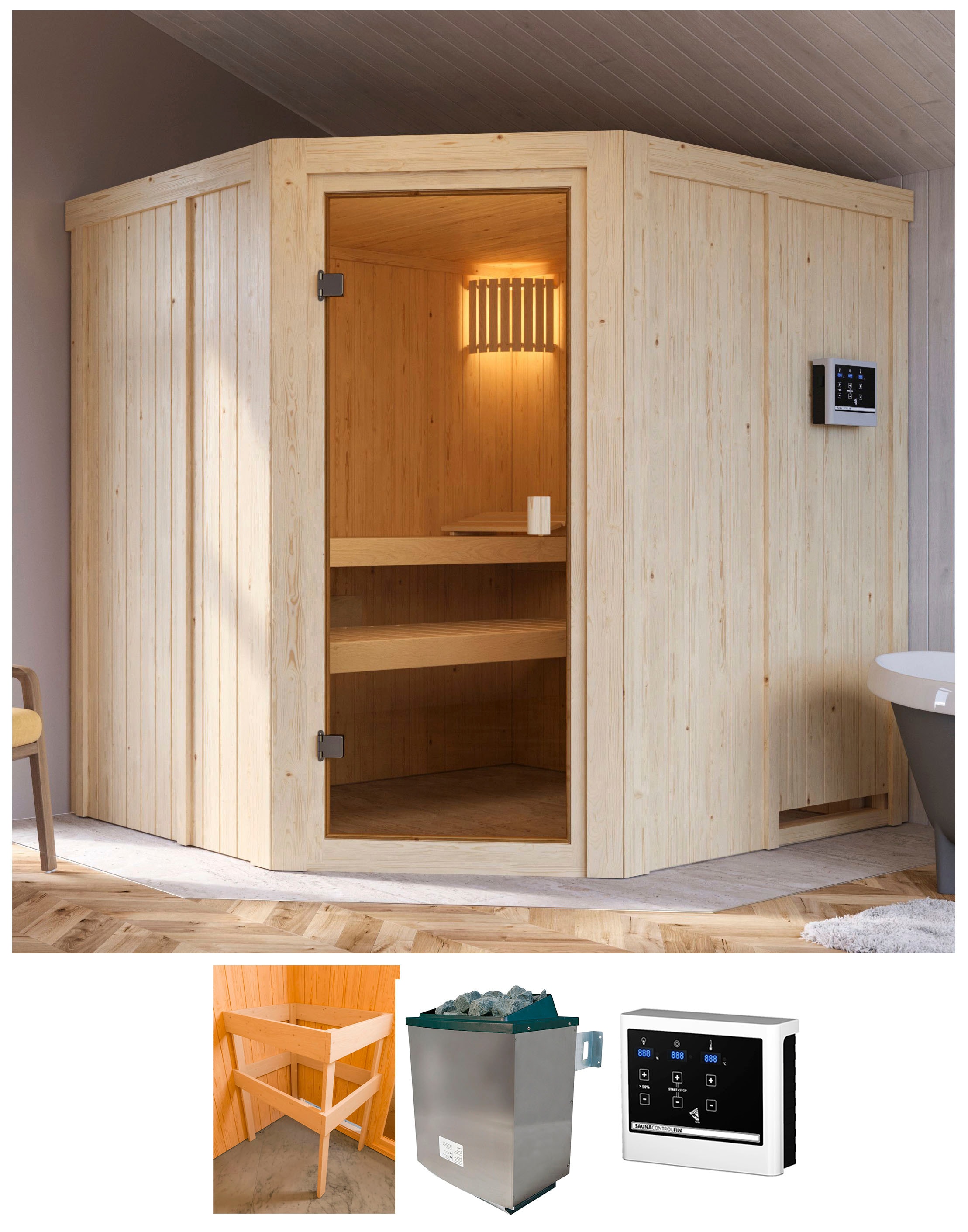 Karibu Sauna "Bodo" Ofen 9 KW externe Strg easy