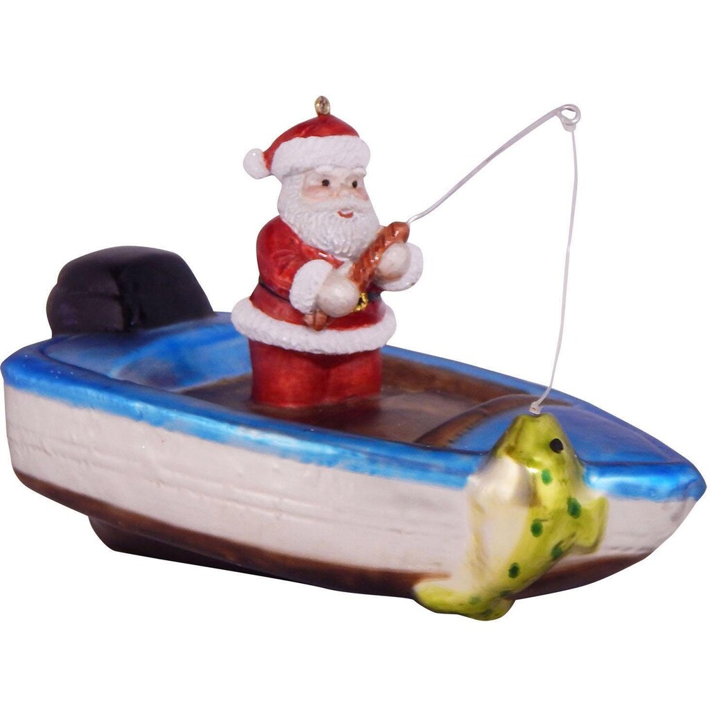 Krebs Glas Lauscha Christbaumschmuck »Fischerboot mit Weihnachtsmann, Weihnachtsdeko, Christbaumschmuck«, (1 tlg.)