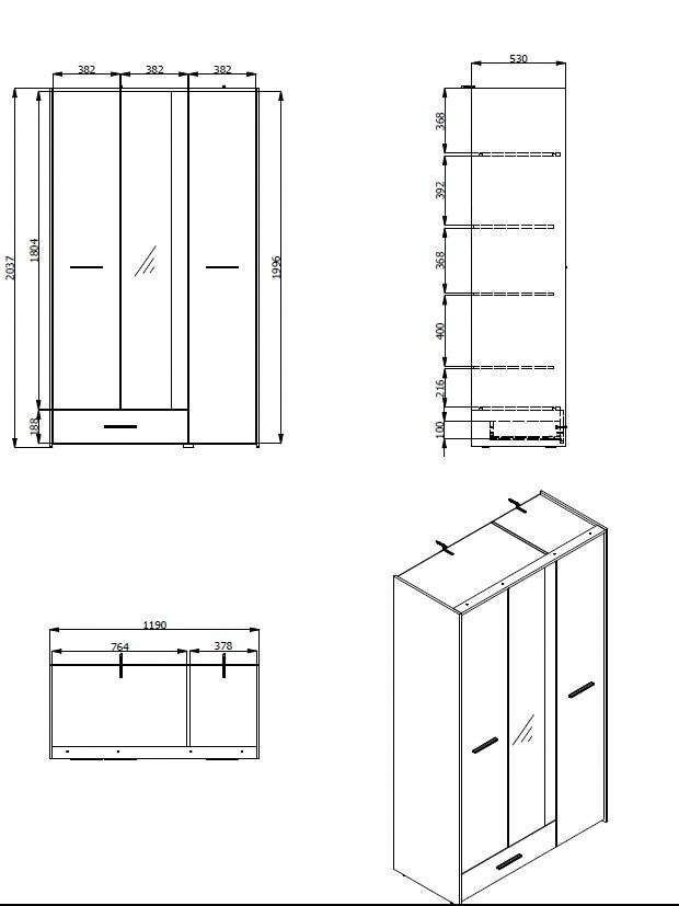 INOSIGN Kleiderschrank »Varadero«, mit 1 Schublade und 1 Spiegeltür, in den Breiten 119 und 157cm
