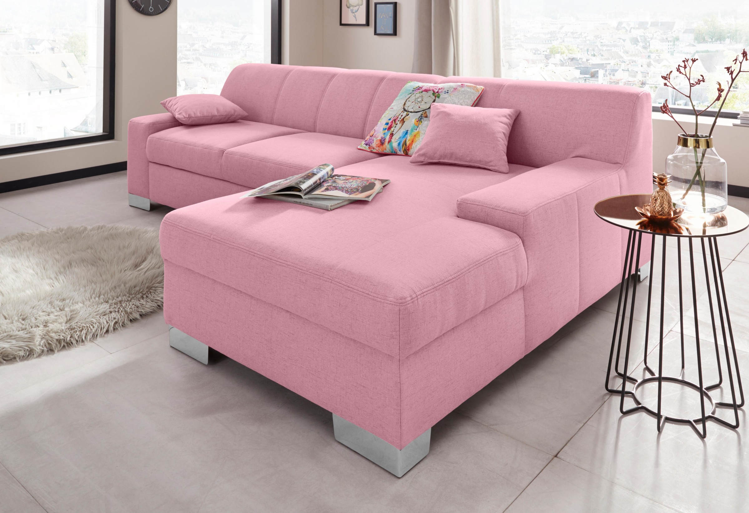 DOMO collection Ecksofa "Bero, elegant und zeitlos, flache Armlehnen, L-For günstig online kaufen