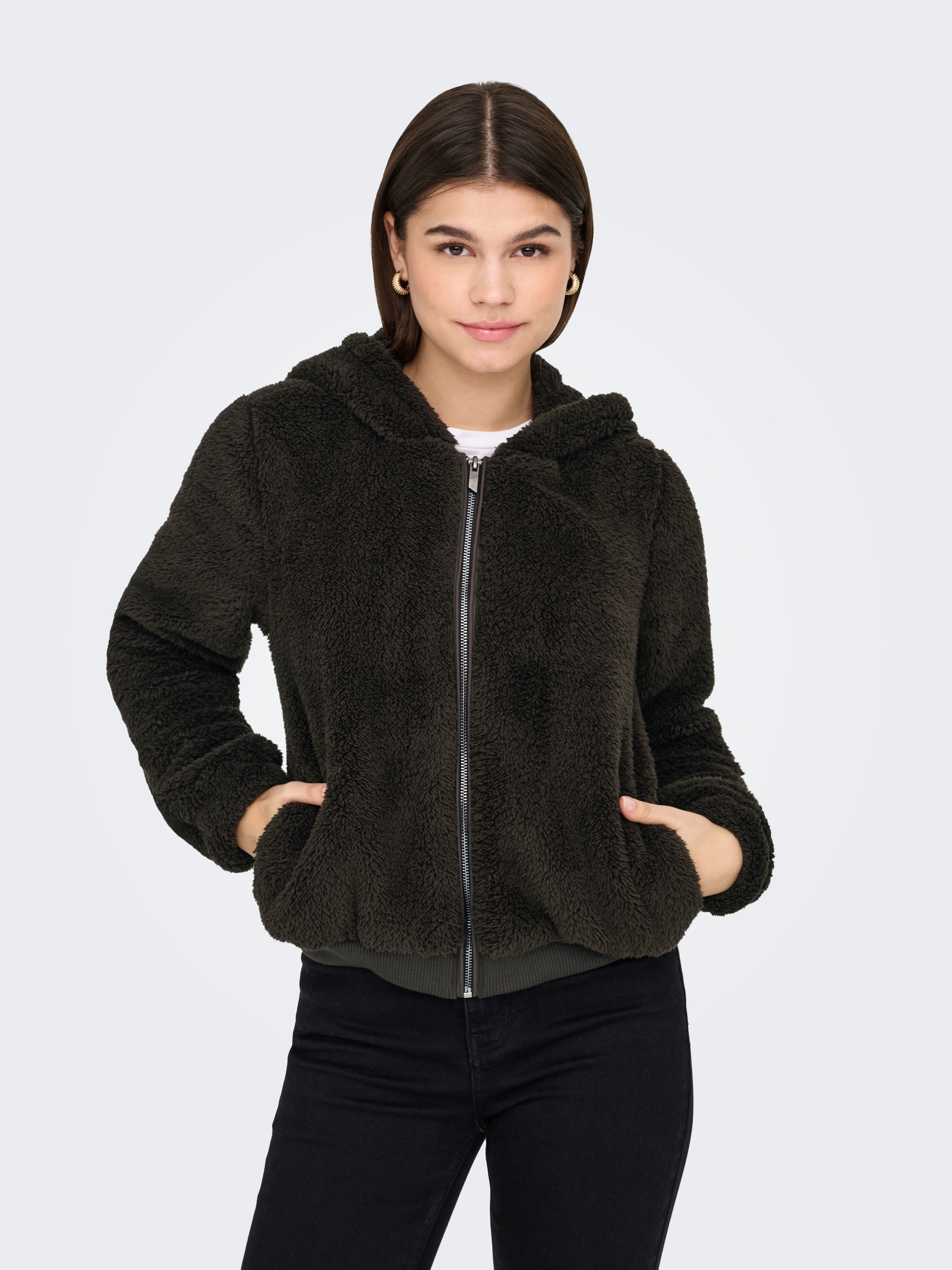 ONLY Kapuzenplüschjacke "ONLNEWANNA CONTACT SHERPA JKT OTW NOOS", mit Kapuz günstig online kaufen