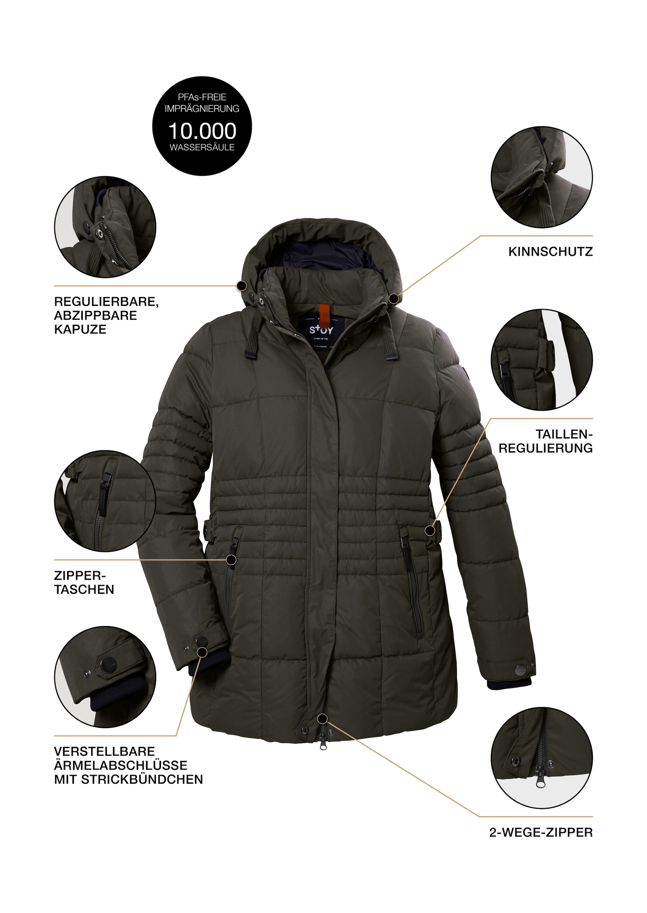 STOY Steppjacke »STW 3 WMN QLTD JCKT« Wasserabweisend, winddicht, atmungsaktiv, verstellbare Kapuze