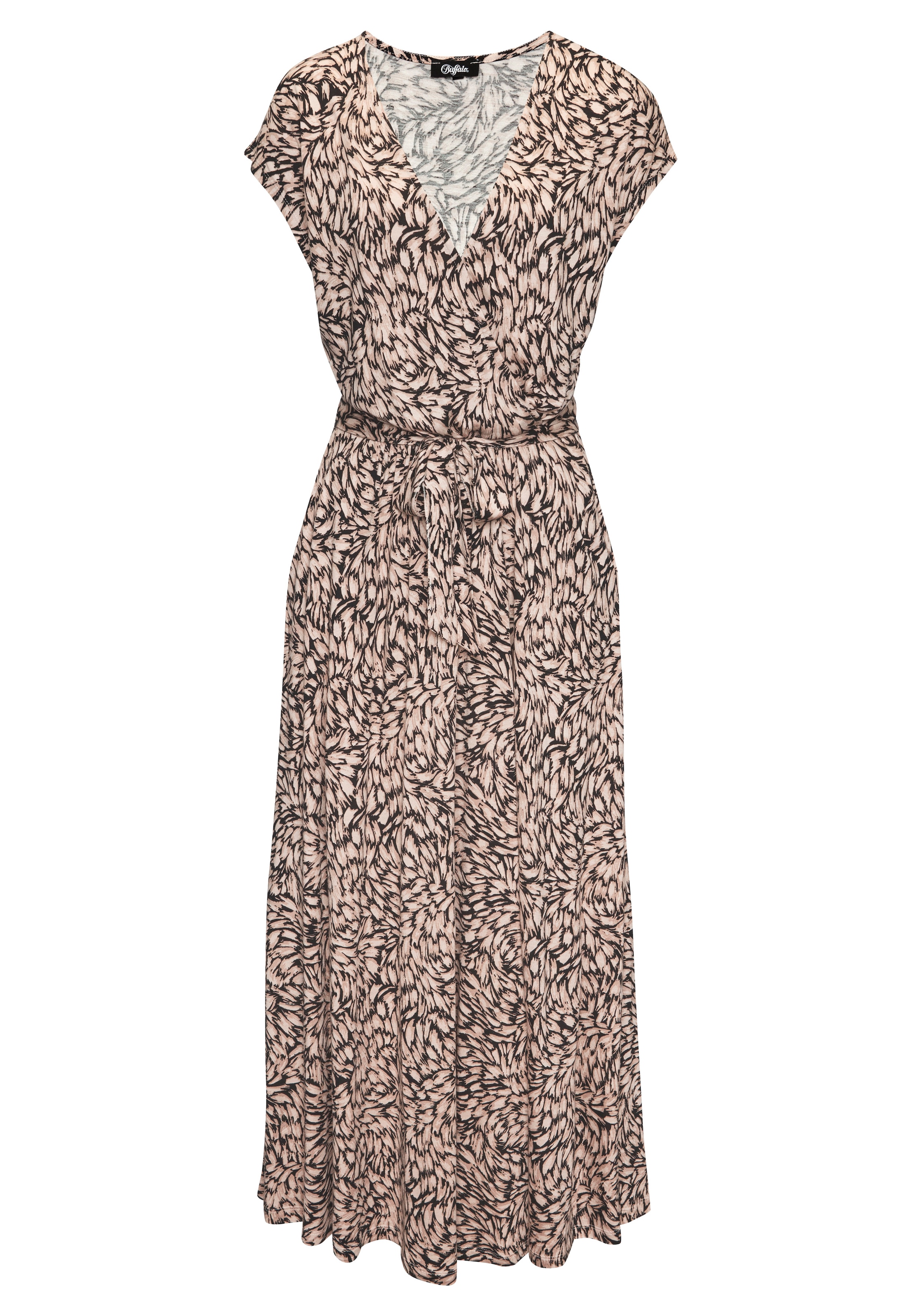 Buffalo Maxikleid mit Bindegürtel,  Eingrifftaschen mit Alloverdruck, Sommerkleid mit Taschen, Strandkleid