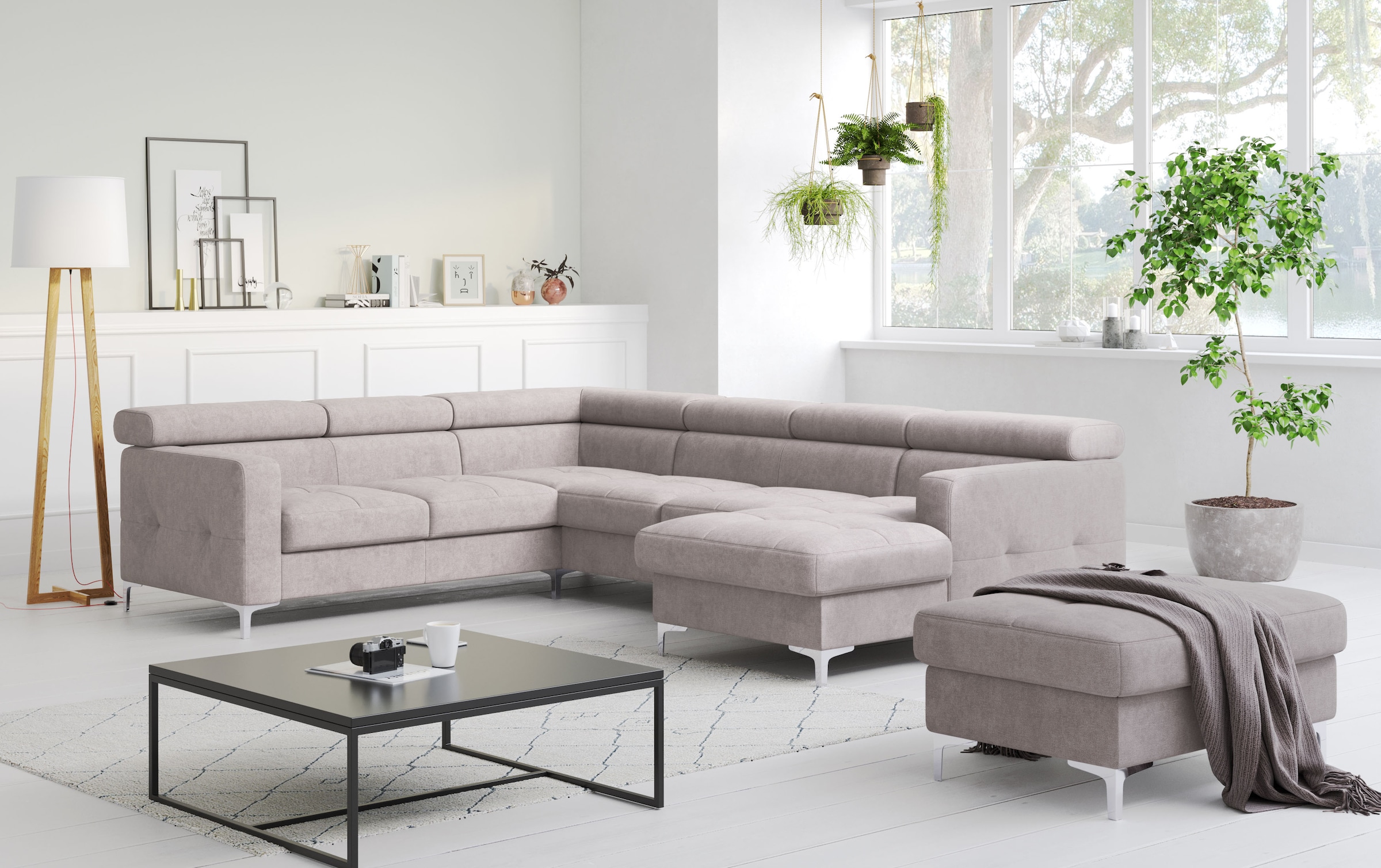 COTTA Wohnlandschaft »Sammy U-Form«, mit Kopfteilverstellung, optional mit Bettfunktion und Bettkasten