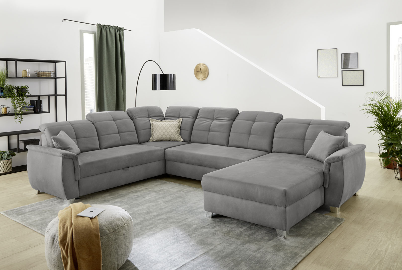 Jockenhöfer Gruppe "Livorno U-Form, B: 354 cm" mit Schlaffunktion, Bettkasten, Kopfteilverstellung & Zierkissen