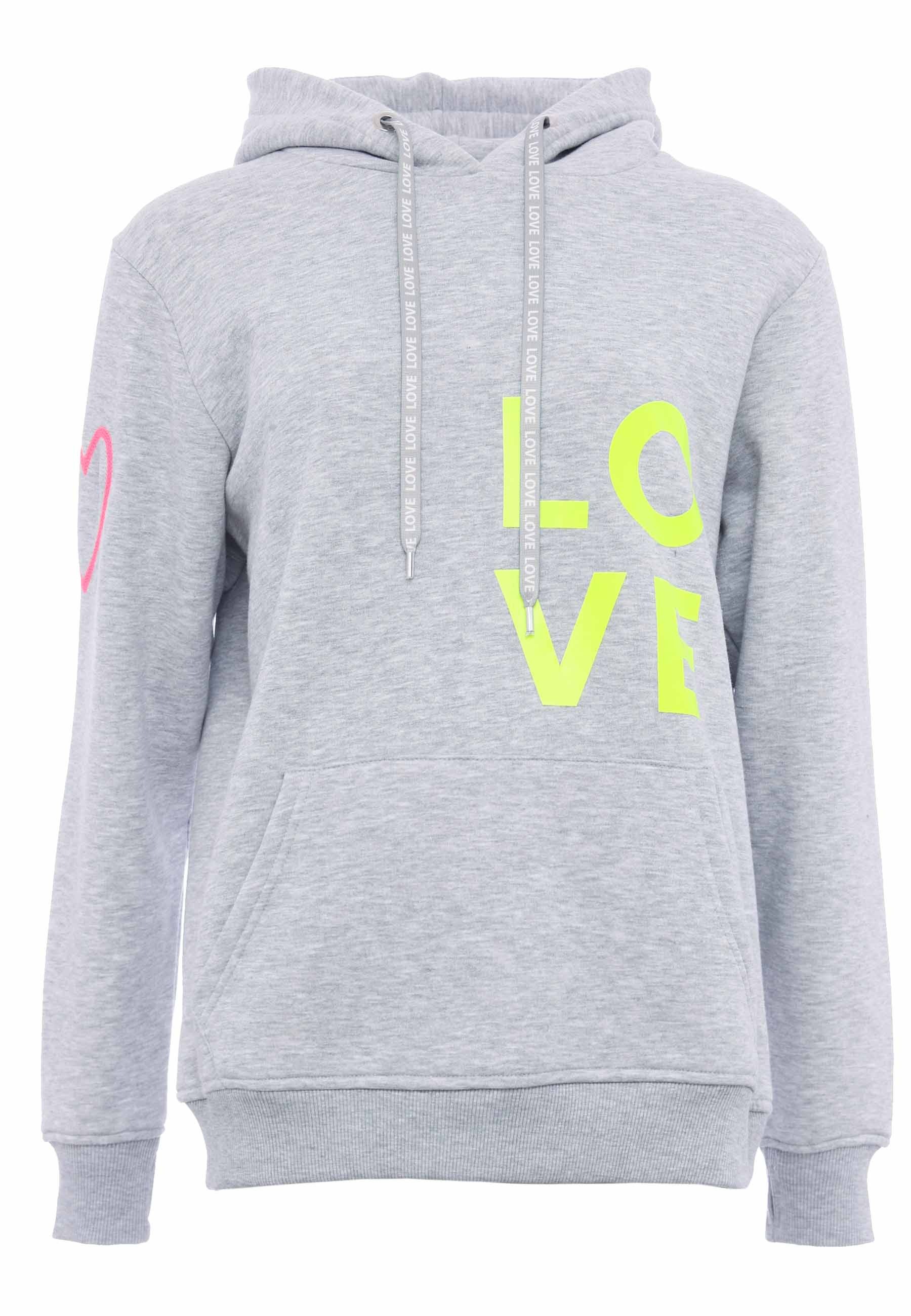 Zwillingsherz Kapuzensweatshirt, mit gesticktem Neon Herz am Ärmel und "Lov günstig online kaufen