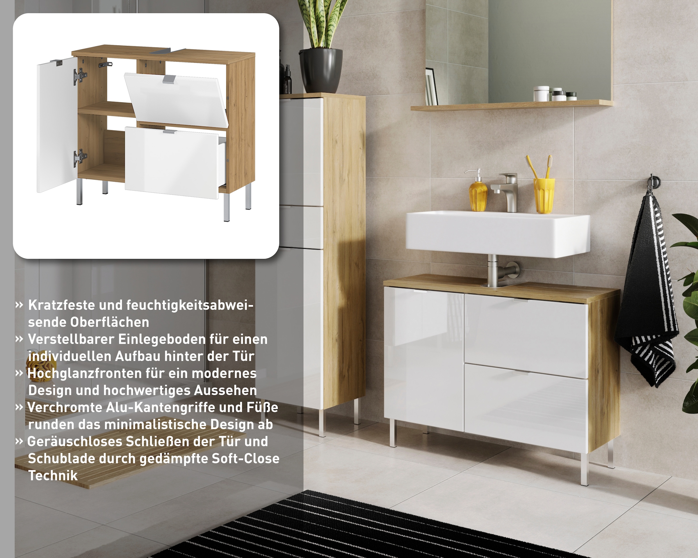 GERMANIA Waschbeckenunterschrank »GW-Mauresa«, in 2 Breiten, mit Schublade (+ Klappe), Soft-Close, Made in Germany