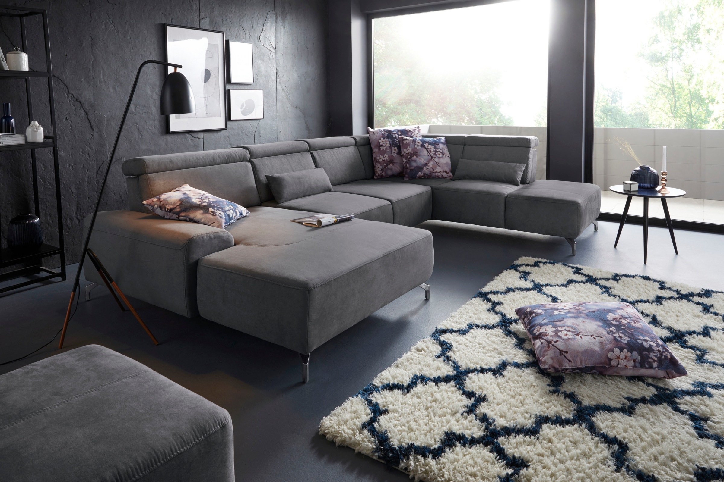 sit&more Wohnlandschaft »Gizeh U-Form«, 12 cm Fußhöhe, inklusive Sitztiefenverstellung und Kopfteilverstellung