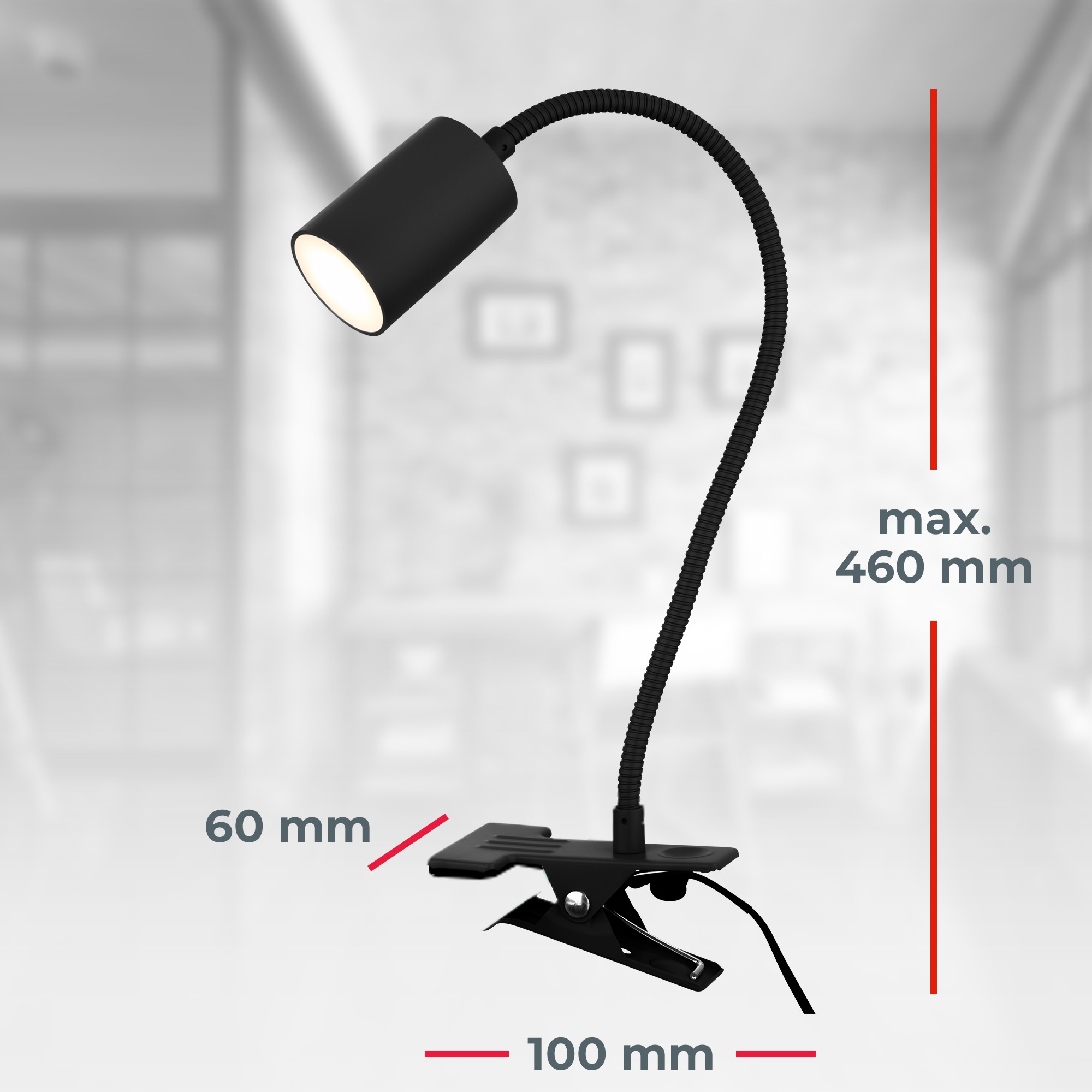 B.K.Licht LED Klemmleuchte »LED Klemmleuchte«, 1 flammig, 40 x 10 x 6,5 cm, Schwarz, 3,5W, Leselampe Büro