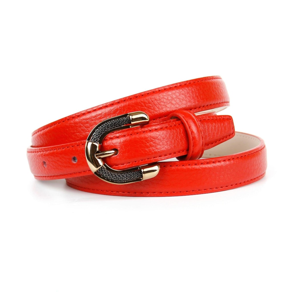Damenmode Accessoires Anthoni Crown Ledergürtel, in schmaler Form, stylische Schließe rot
