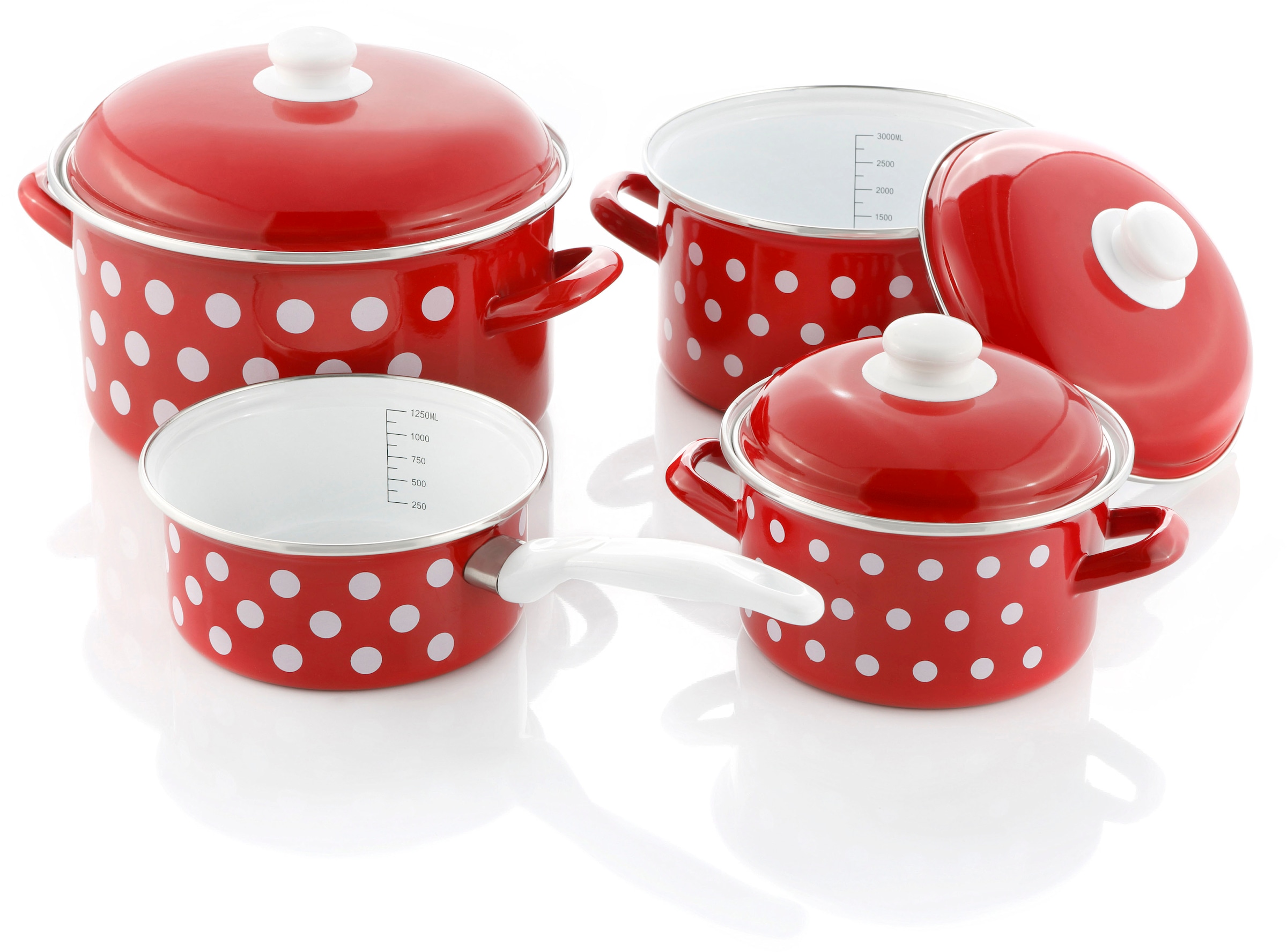 GSW Kochtopf-Set Emaille Pünktchen 7-tlg. rot-weiß