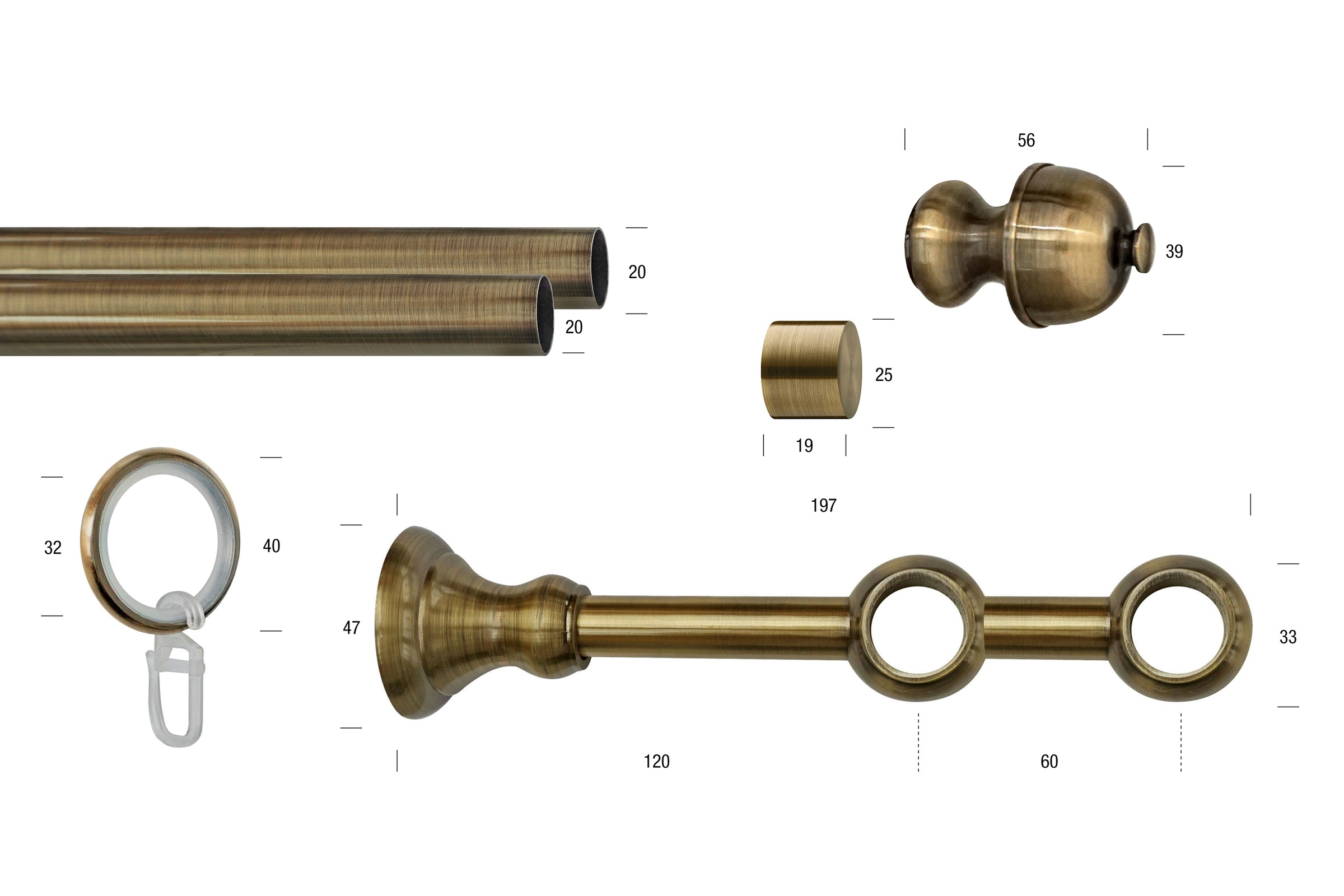 Thumbnail - GARESA Gardinenstange "ANDREA" Ø 20 mm 2 läufig-läufig Wunschmaßlänge Vorhanggarnitur, verlängerbar, Endknopf Profil kle...