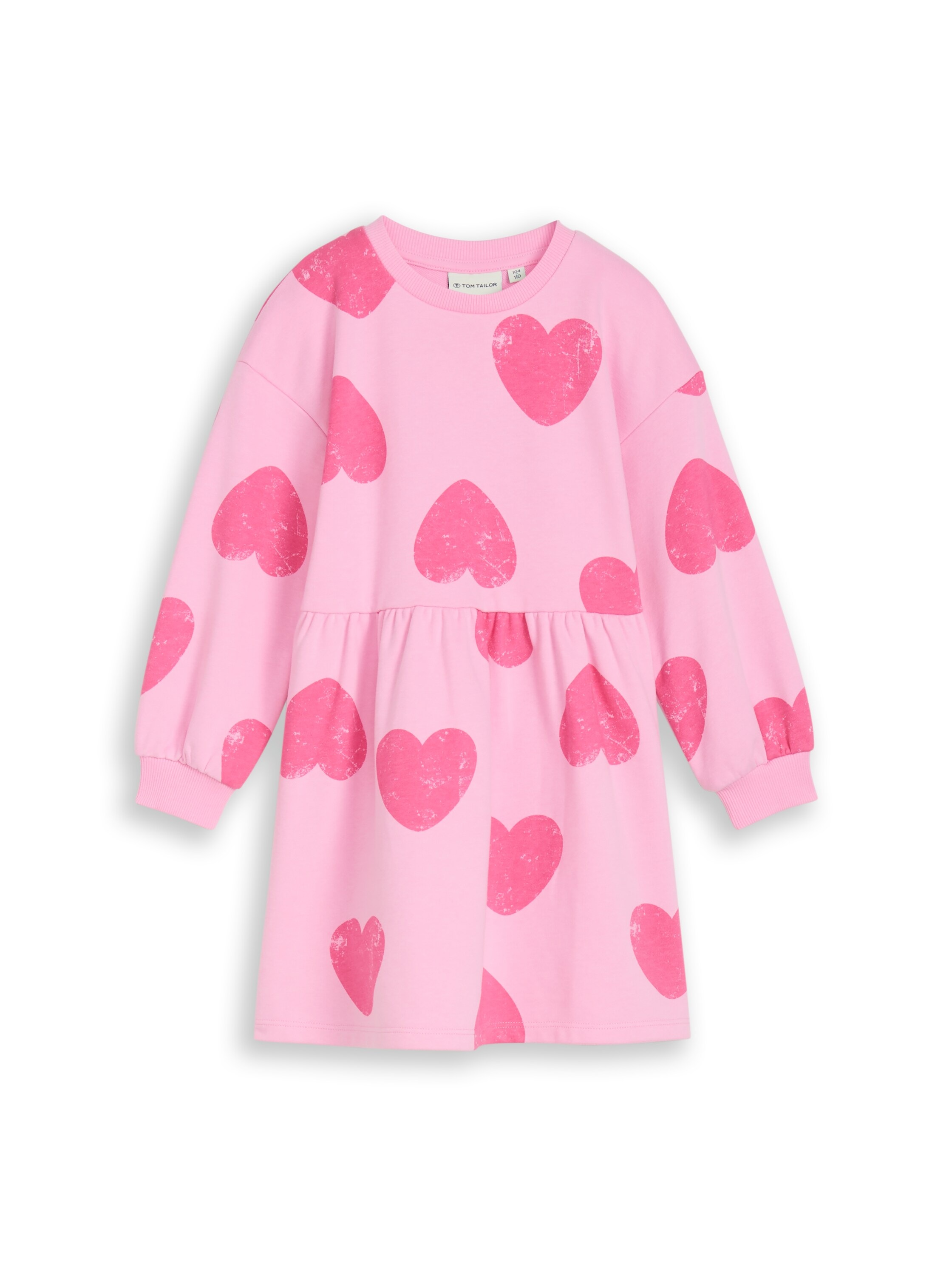 TOM TAILOR Mädchen Sweatkleidbig pink heart print, Gr. 92, bedruckt, Sweatware, Obermaterial: 60% Baumwolle, 40% Polyester, Kleider, mit All-Over