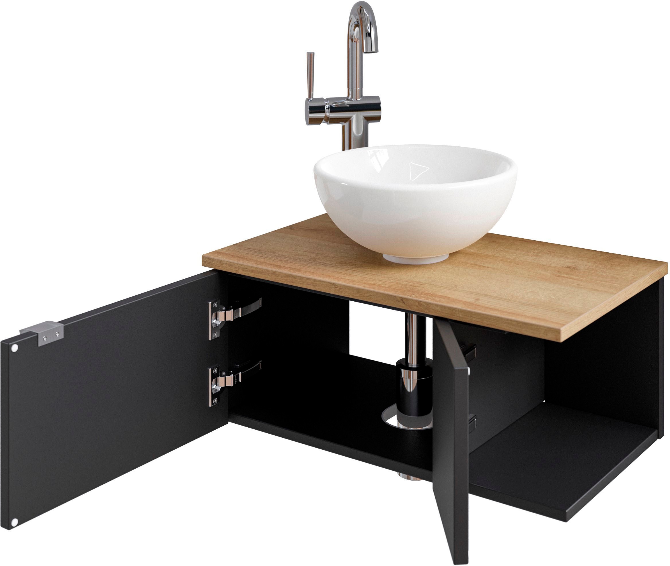 Saphir Badmöbel-Set »Serie 6915«, (4 St.), Gäste-Bad, 61 cm breit, mit LED-Spiegel, offenem Fach und 2 Türen