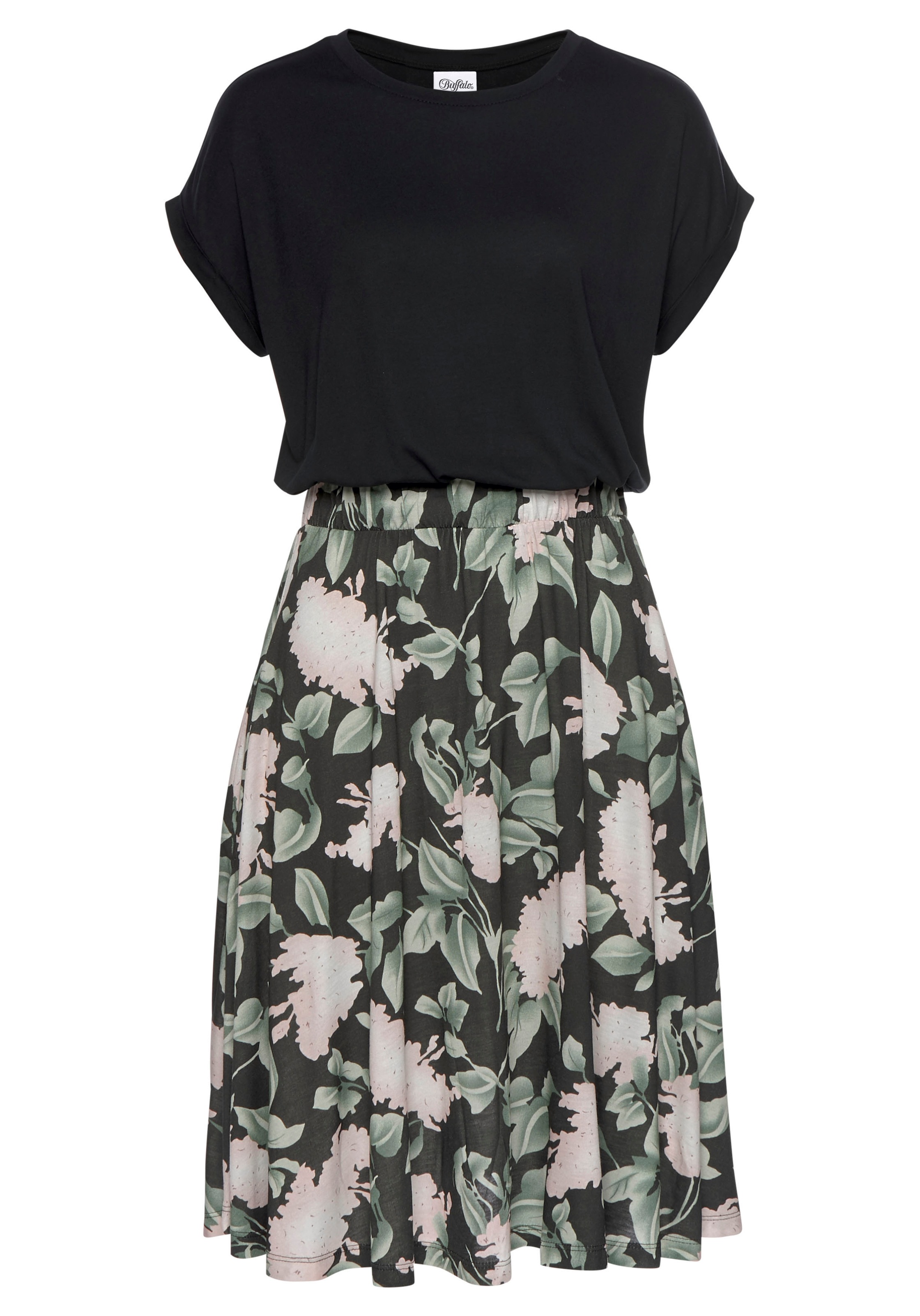 Buffalo Jerseykleid mit Rüsche in der Taille und bedrucktem Rock, kurzes So günstig online kaufen