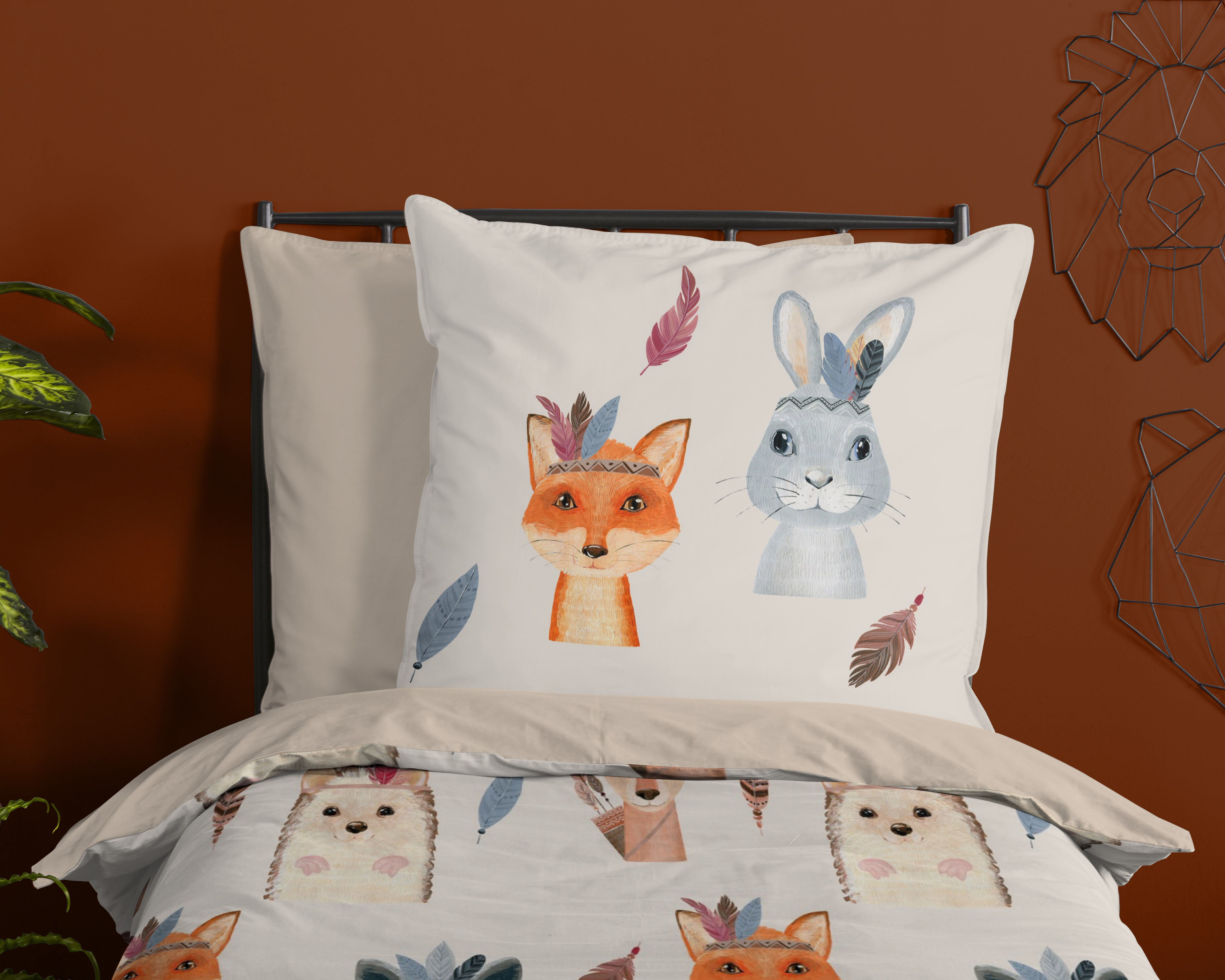 Thumbnail - good morning Kinderbettwäsche "Rave" 2 Stk. Baumwolle, 135x200, Reißverschluss, Wende, Kind, Tier, Simple, Sand