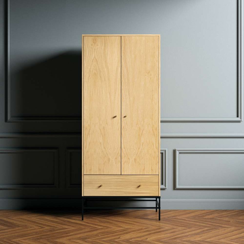 Woodman Kleiderschrank »Flora«, Holzfurnier aus Eiche, Fußrahmen aus Metall, Breite 80 cm