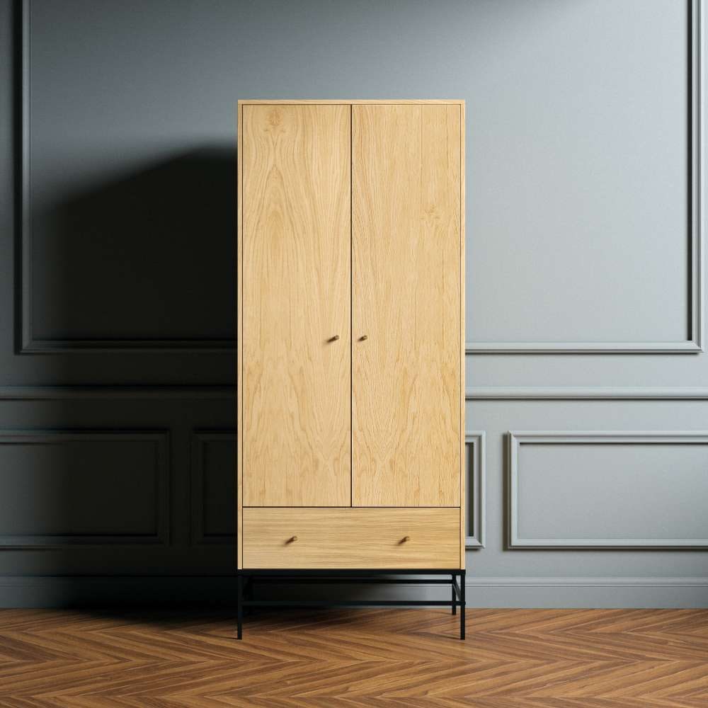Woodman Kleiderschrank "Flora", Holzfurnier aus Eiche, Fußrahmen aus Metall günstig online kaufen