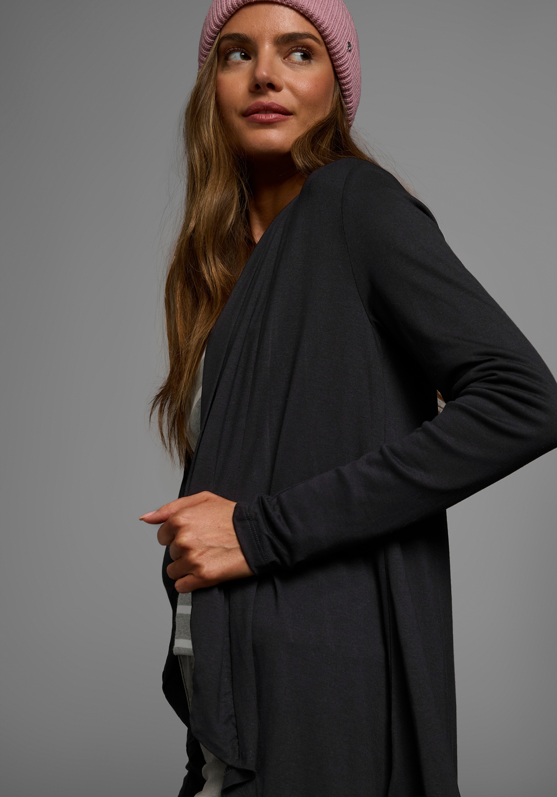 Boysen's Shirtjacke, Langarm, mit Schalkragen, aus elastischem Jersey