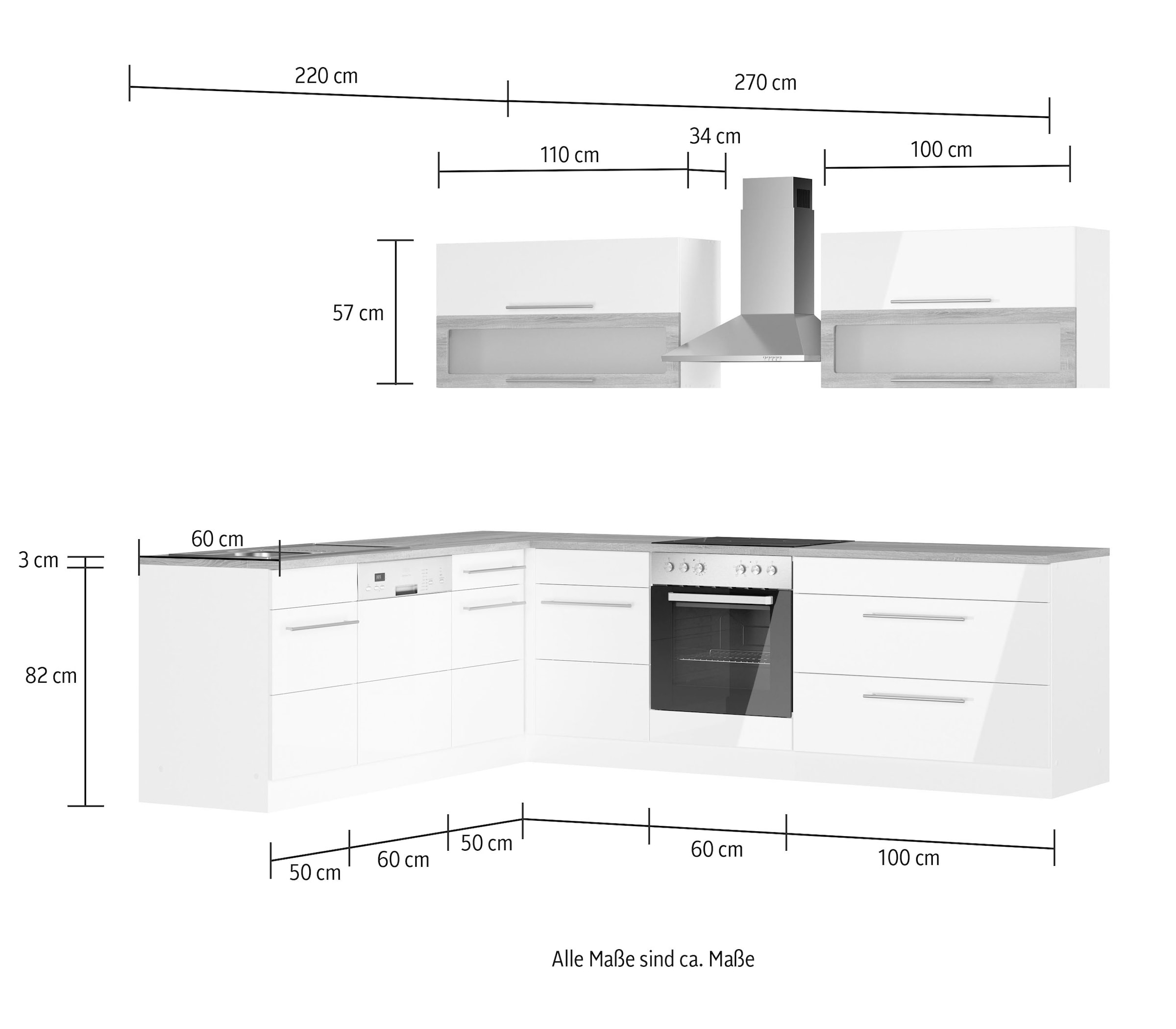 Kochstation Küche »KS-Wien«, Stellbreite 220 x 270 cm, wahlweise mit E-Geräten