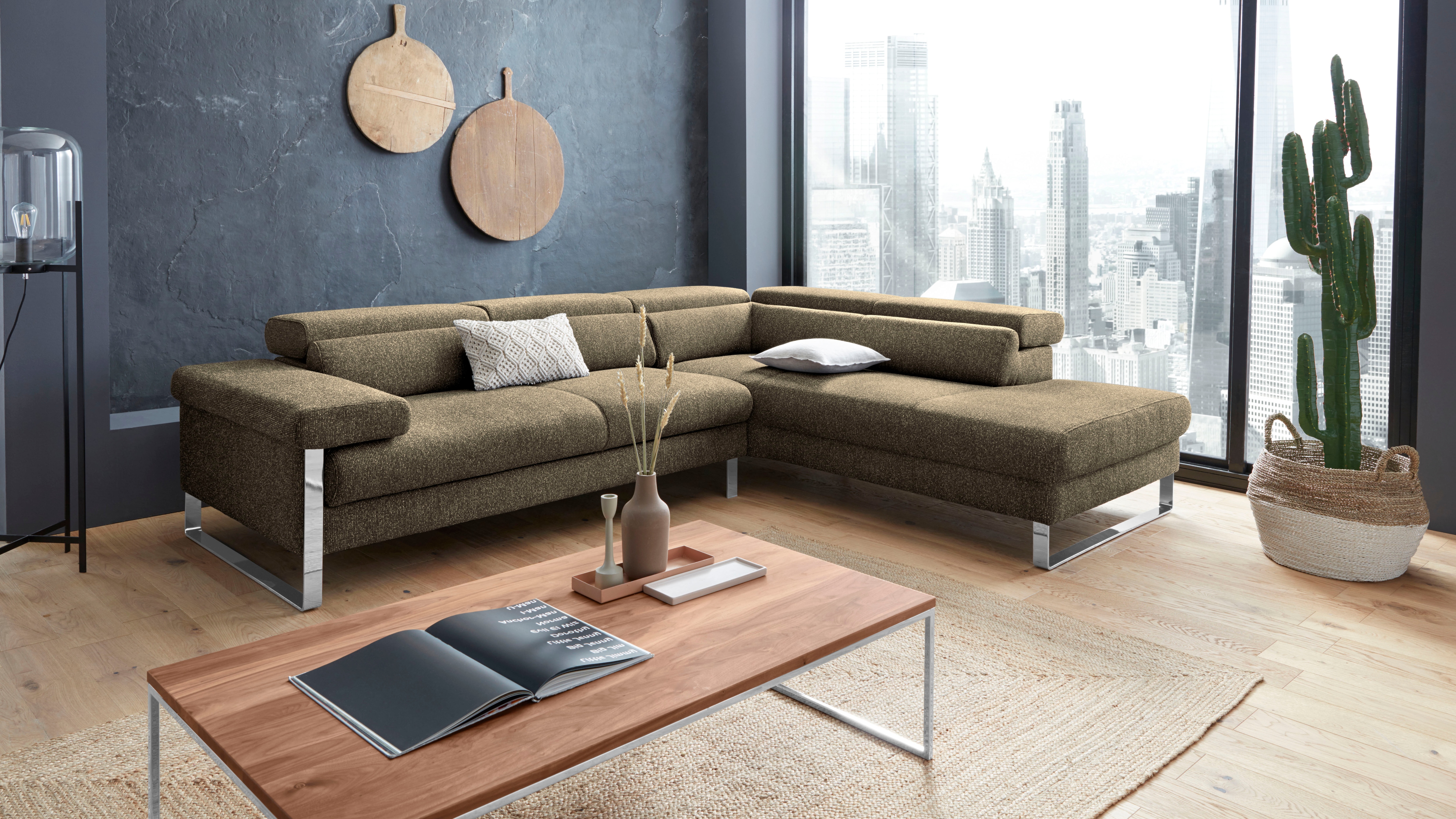 W.SCHILLIG Ecksofa "finn, toller Sitzkomfort, L-Form, hochwertige Verarbeitungsdetails" German Design Award 2016, Fußgestell Chrom glänzend, Breite 281 cm