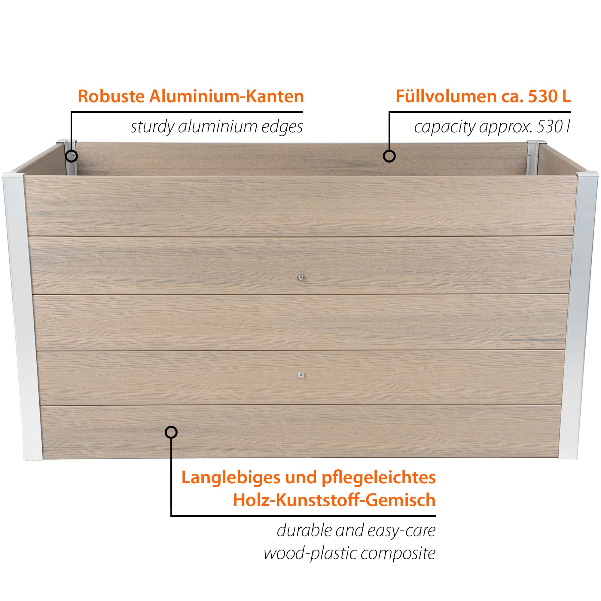 dobar Hochbeet »WPC, XXL, Silbergrau« ca. 146 x 70 x 75 cm (L x B x H) groß und ca. 41 kg