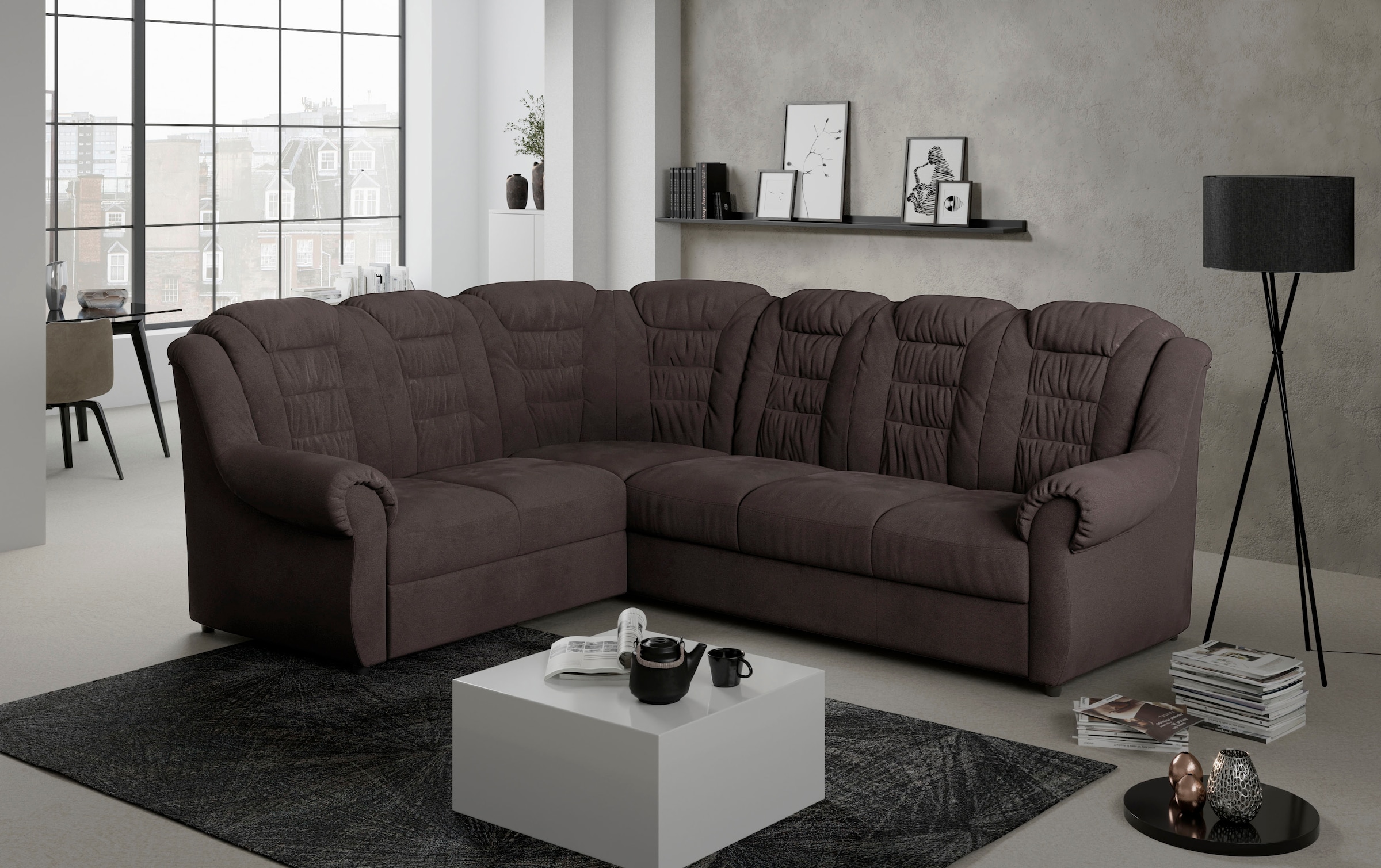 Home affaire Ecksofa »Boston L-Form«, mit hoher Rückenlehne, wahlweise mit Bettfunktion & Stauraum