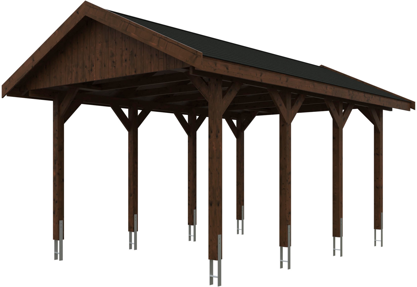 Skanholz Einzelcarport "Wallgau" Massivholz 291 cm Nussbaum mit schwarzen Dachschindeln