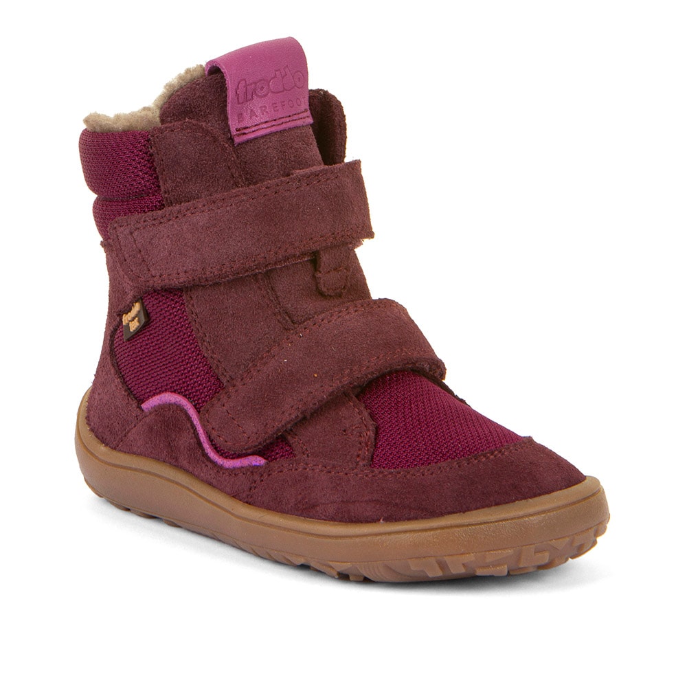 Barfußschuh FRODDO "BAREFOOT TEX WINTER", Mädchen, Gr. 30, lila (beerenfarben), Textil, Veloursleder, Basic, Schuhe Barfußschuh, Klettschuh, Winterstiefel mit TEX-Membrane