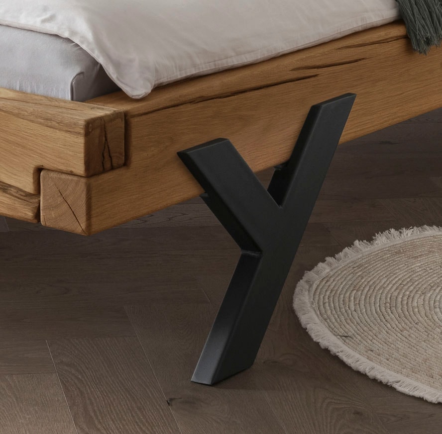 Home affaire Massivholzbett »Ultima«, aus Holz in Balken-Optik mit Y-Bein aus Metall