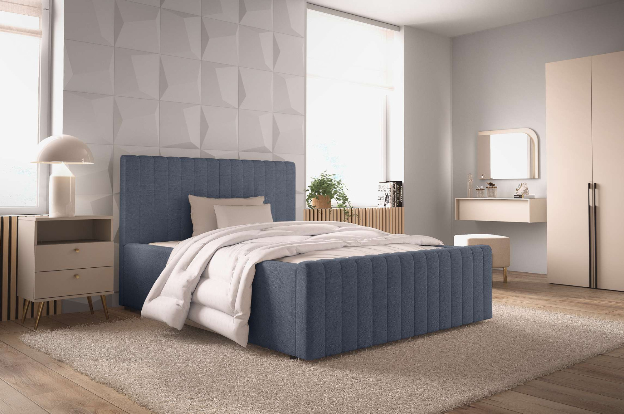 OTTO home Polsterbett "MOIVRE, vertikale Steppung in Rillenoptik, wahlweise mit Bettkasten" Stauraumbett, gepolstertes Kopfteil, ohne Matratze, modernes Design
