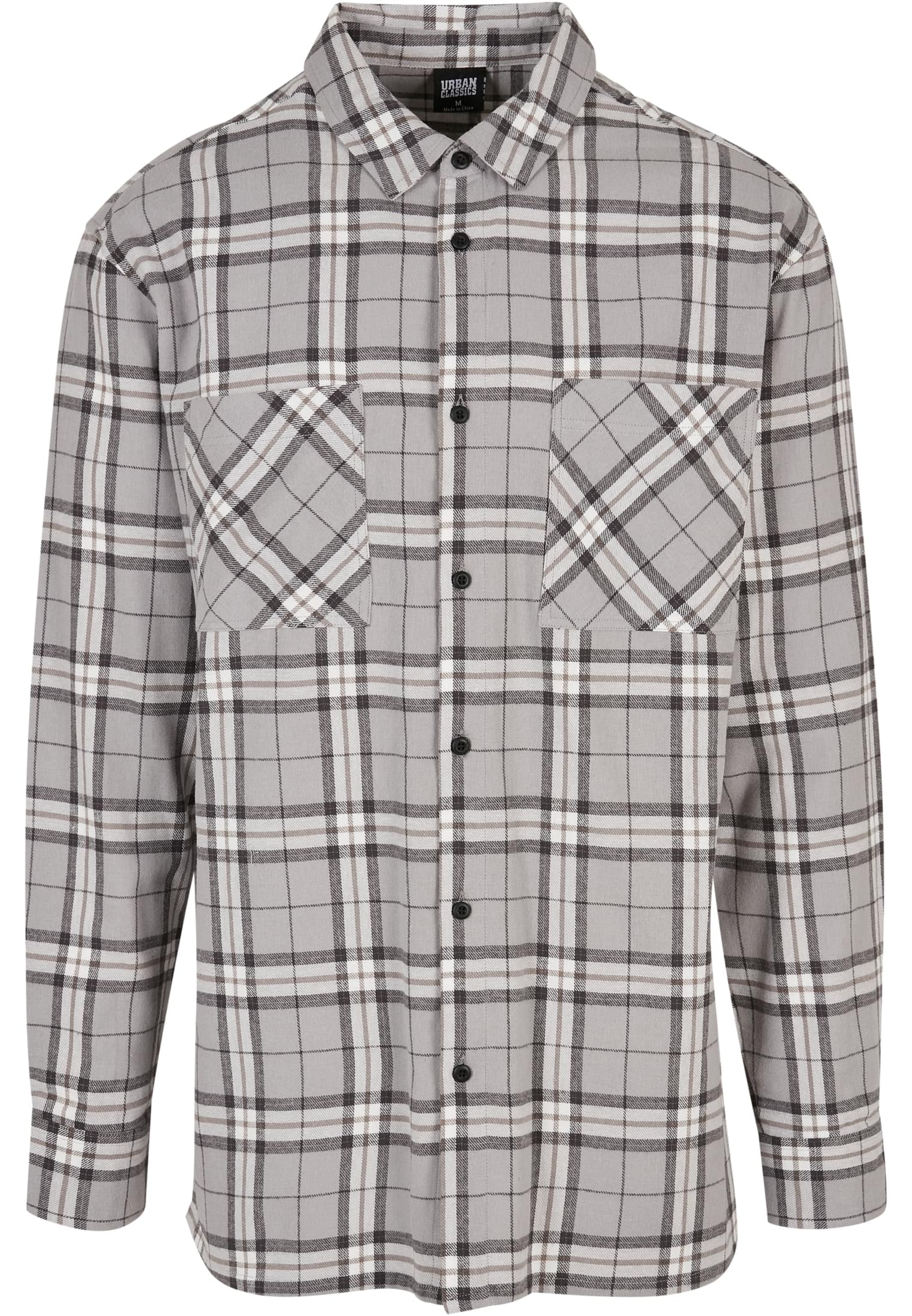 URBAN CLASSICS Langarmhemd »Urban Classics Herren Long Oversized Grey Check Shirt«, (1 tlg.)