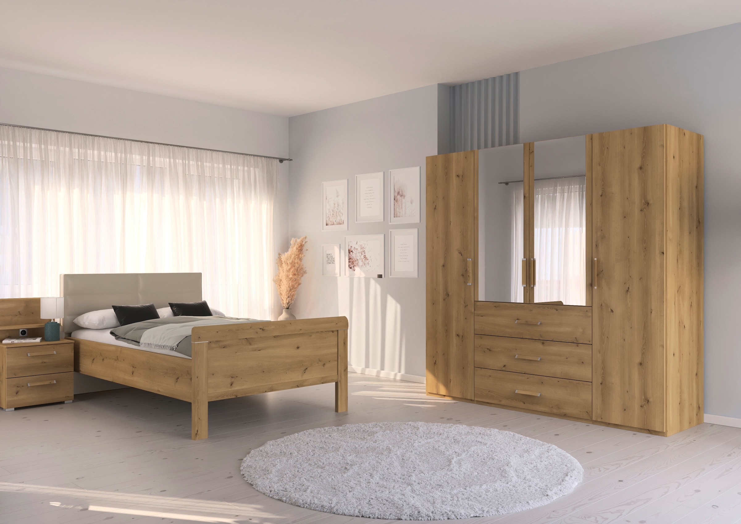 rauch Schlafzimmer-Set »Komplettschlafzimmer Schlafzimmer EVELYN«, (Set, 3 tlg.), Schrank und Bett in 2 Breiten, Nachttisch mit Paneel MADE IN GERMANY