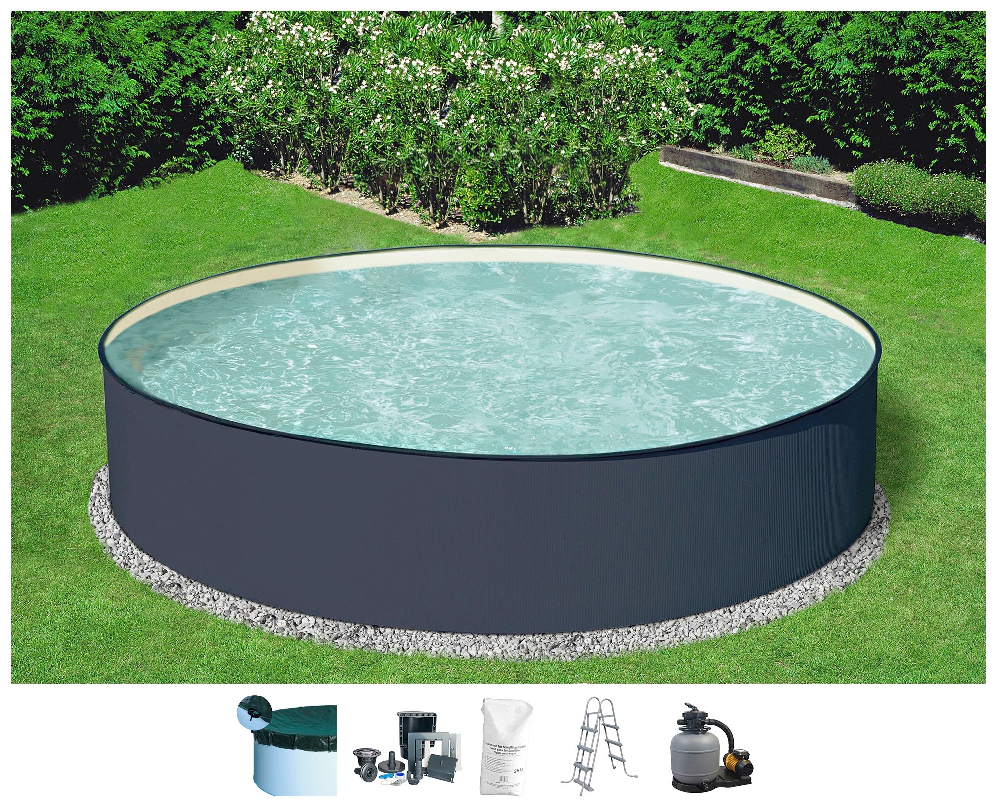 KONIFERA Rundpool "Gomera 3" moderne graue Optik mit sandfarbener Poolinnen günstig online kaufen