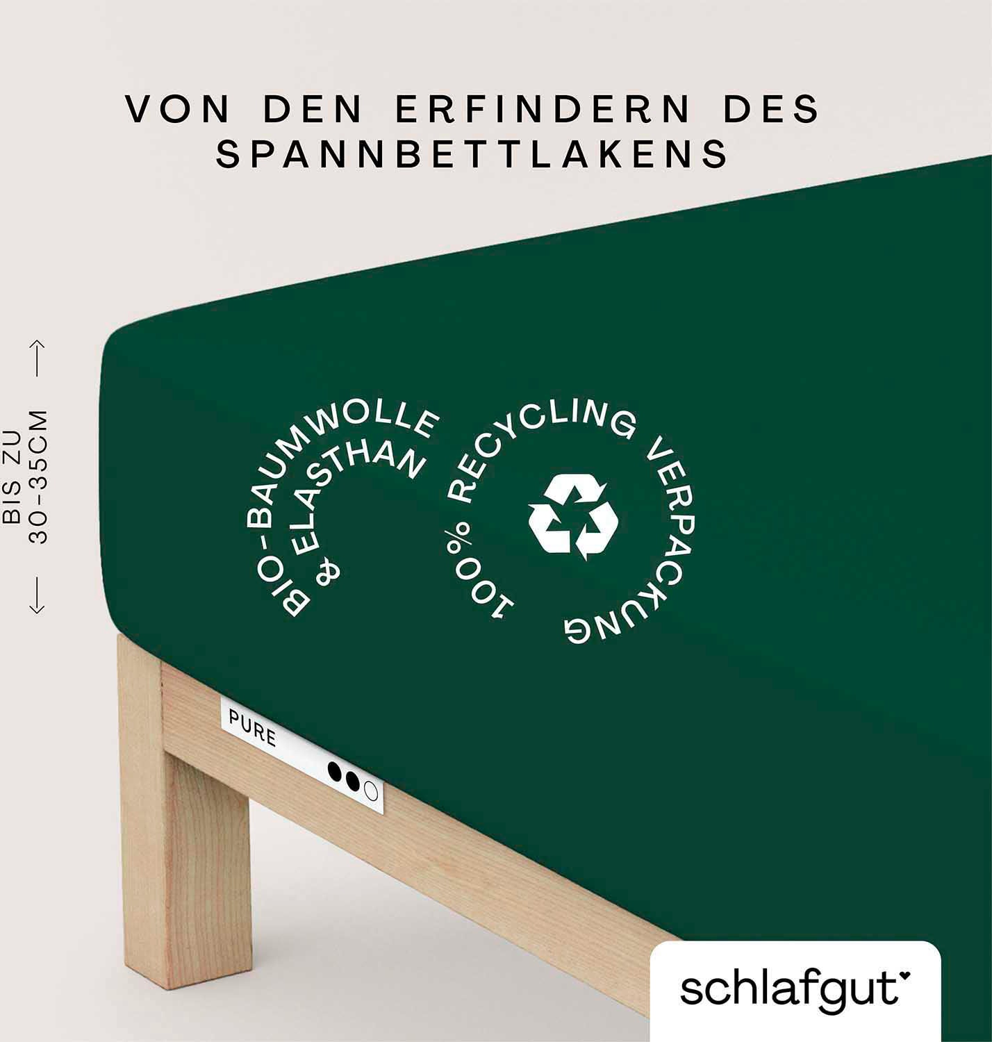 Schlafgut Spannbettlaken "PURE Bio-Baumwolle mit Elasthan, 170 g/m², Bettlaken, Spannbetttuch" PREMIUM Laken für Matratzen bis 30cm Höhe, dehnbar blickdicht, straff