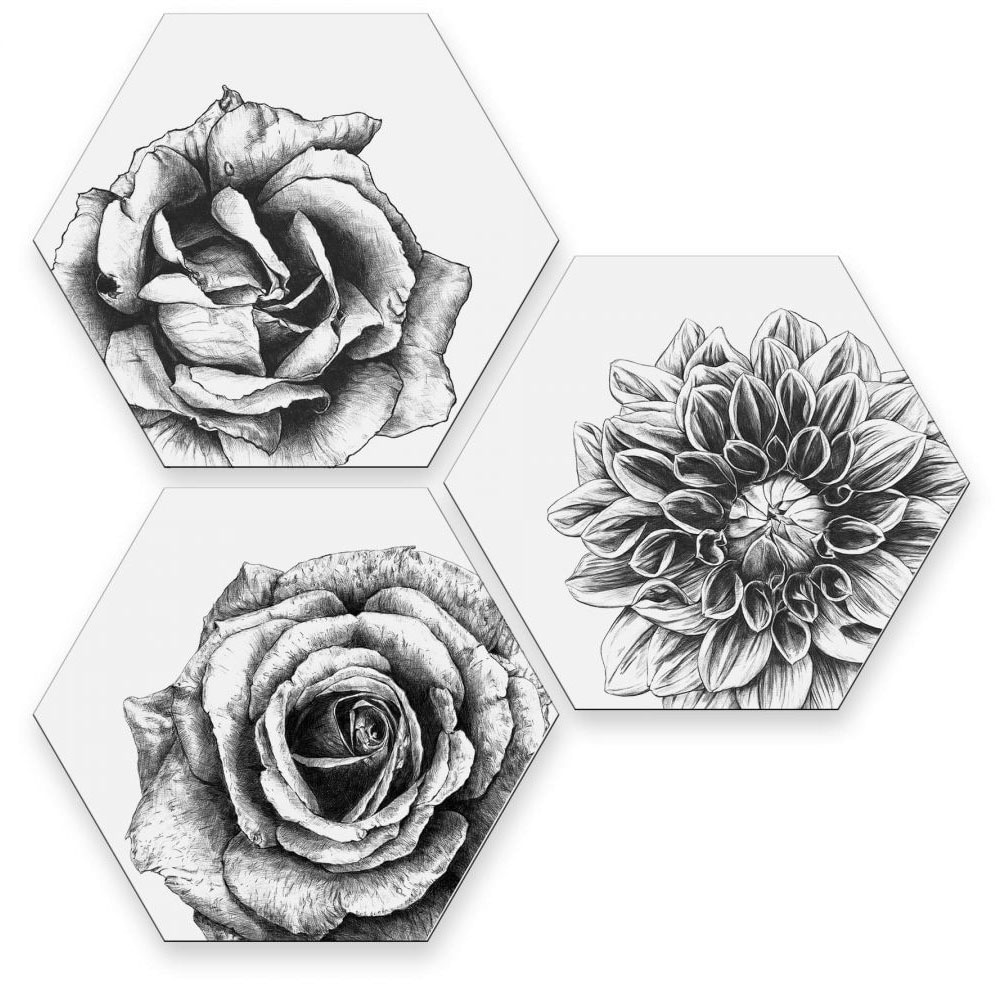 Wall-Art Mehrteilige Bilder »Blumen Collage Floral Deko«, (Set, 3 St.), Metallschild Collage