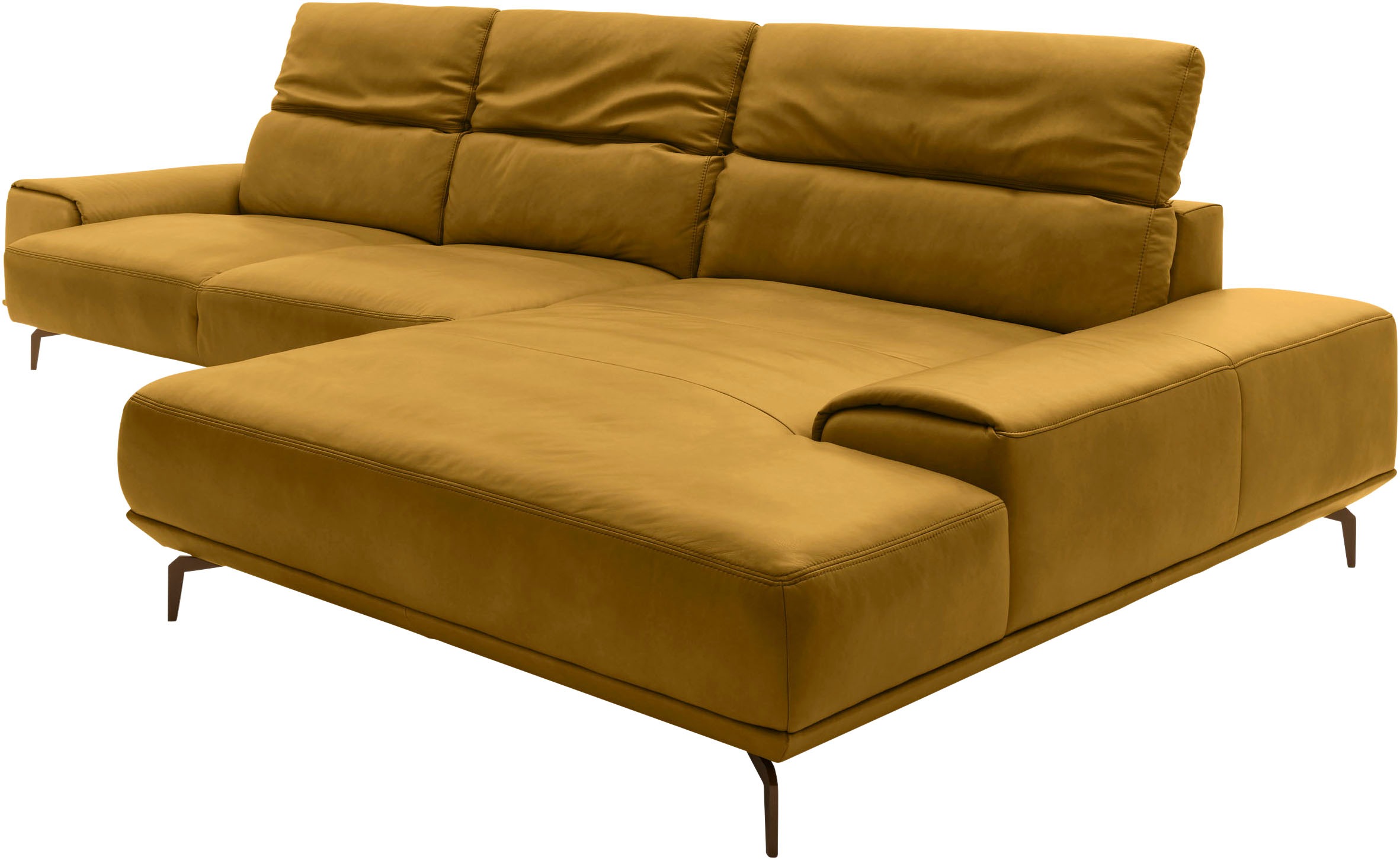 Wohnlandschaft MUSTERRING "MR 2490 Ecksofa mit erstklassigem Sitzkomfort, Long-Life-Leder", gelb (kurkuma, b), B:342cm T:207cm, Sofas, Wohnlandschaft, Bronze-Fuß Sitzhöhe 46cm, wahlweise mit Funktionen, Maße 342 x 207 cm 5