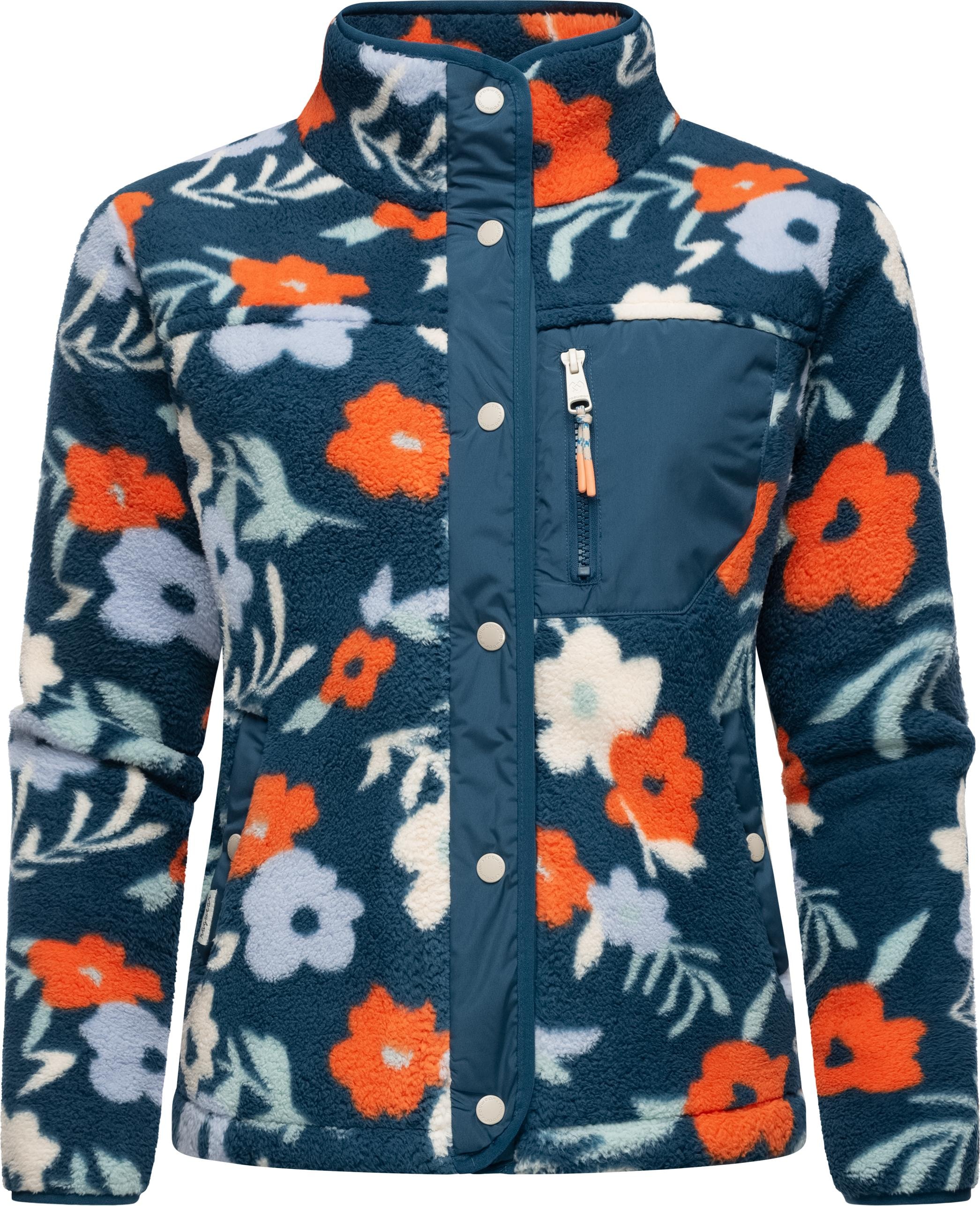 Ragwear Plüschjacke "Appopis Print", ohne Kapuze, Auffällige flauschige Übergangsjacke aus Teddyfleece