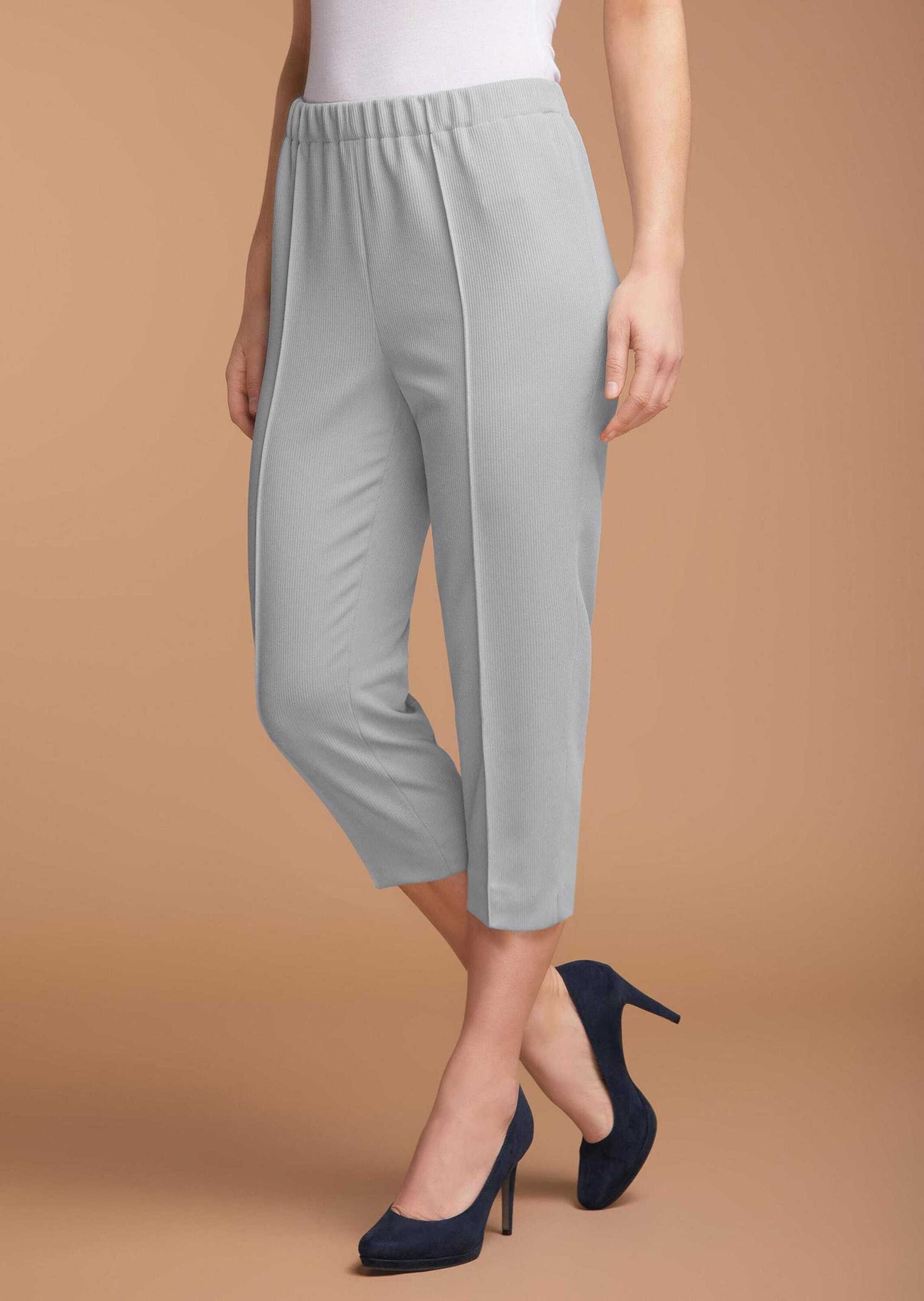 Caprihose GOLDNER "Trageangenehme 7/8-Rippenhose", Damen, Gr. 50, N-Gr, grau (silbergrau), Obermaterial: 100% Polyester COOLMAX PES(Coolmax)., Hosen Caprihose 2