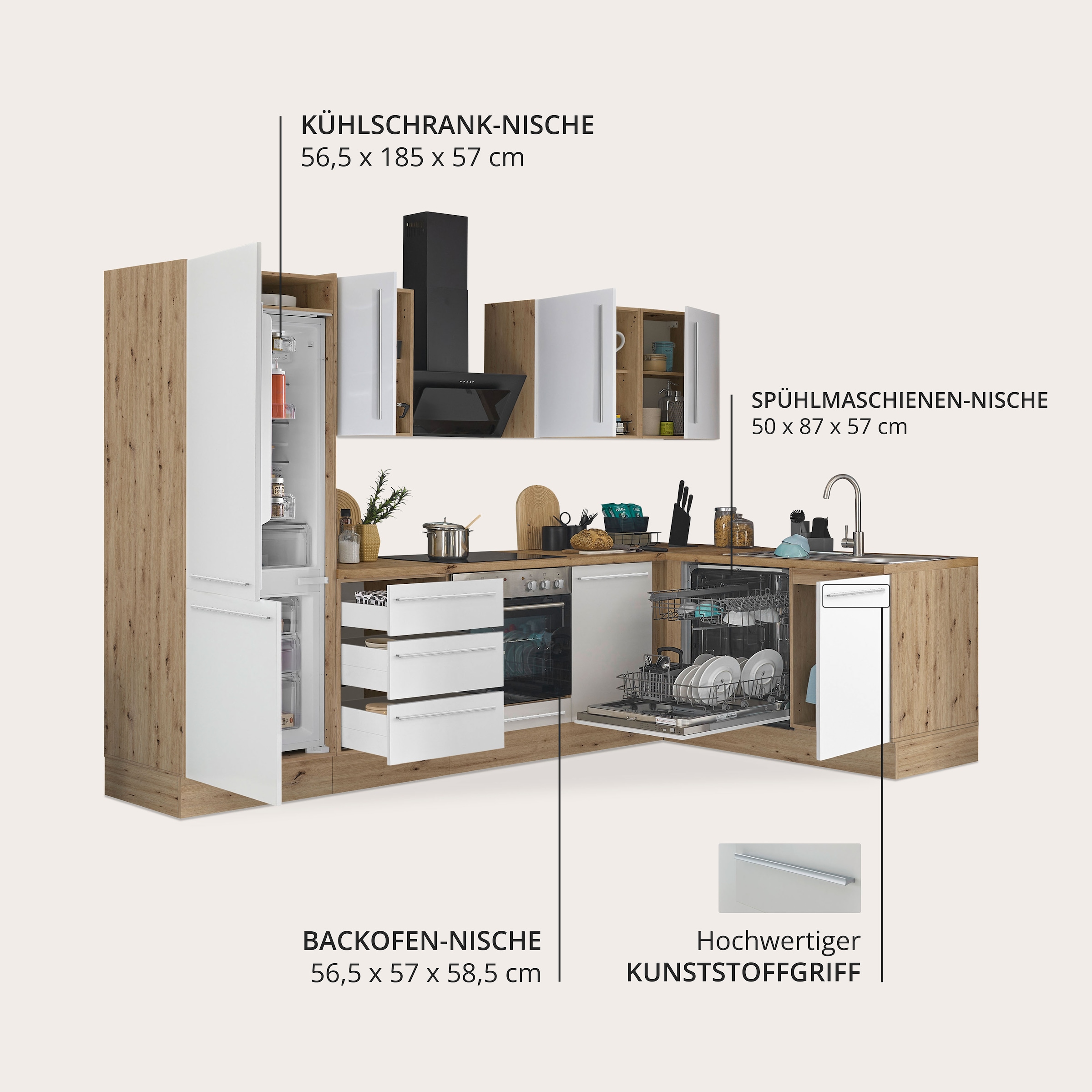 KOCHSTATION Winkelküche »Florida, Stellbreite 280x165 cm« wahlweise mit E-Geräten, mit Softclose für Türen und Schubkästen
