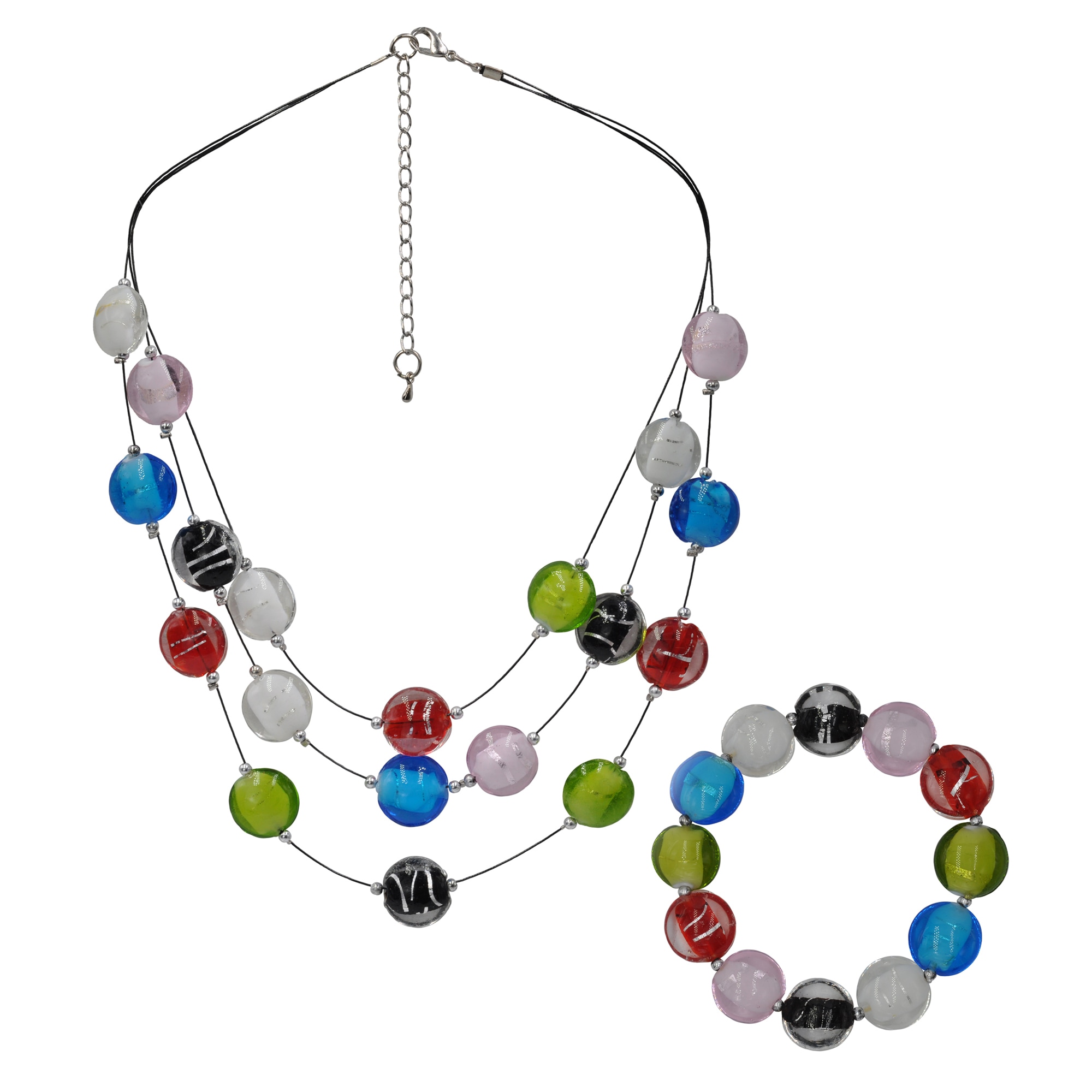 Collierkettchen »Set aus Collier und Armband mit bunten Glassteinen«