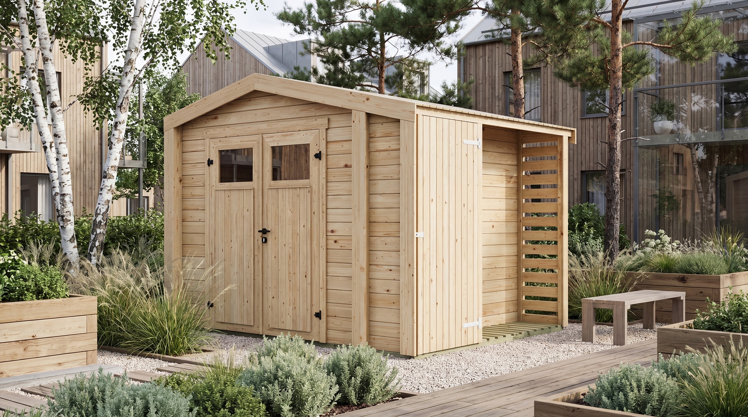 weka Gartenhaus "Killarney" Doppeltür, 1/4 verglast, inkl. Holzlager