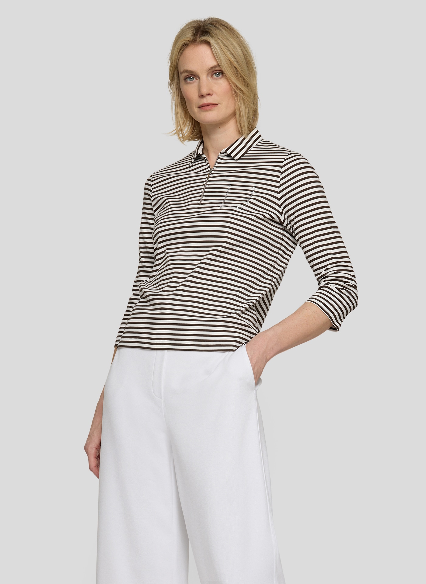 Rabe T-Shirt 3/4-Arm geringelt und mit Hemdkragen und Glitzersteinen günstig online kaufen