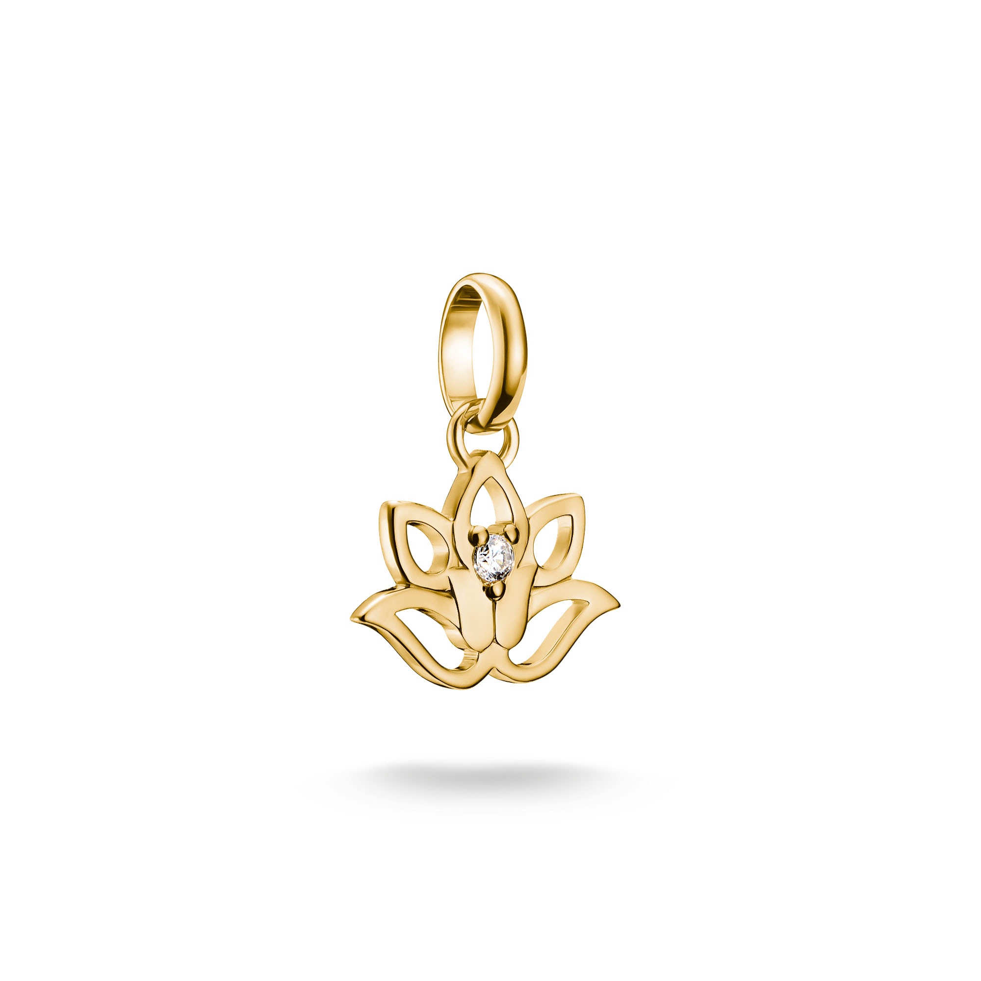 Charm-Einhänger THOMAS SABO "Charm Lotusblüte vergoldet - Connect", gold (gelbgoldfarben, kristallweiß, kristallweiß), Charms, Damen, Silber 925 (recycelt), mit Zirkonia (synth.)