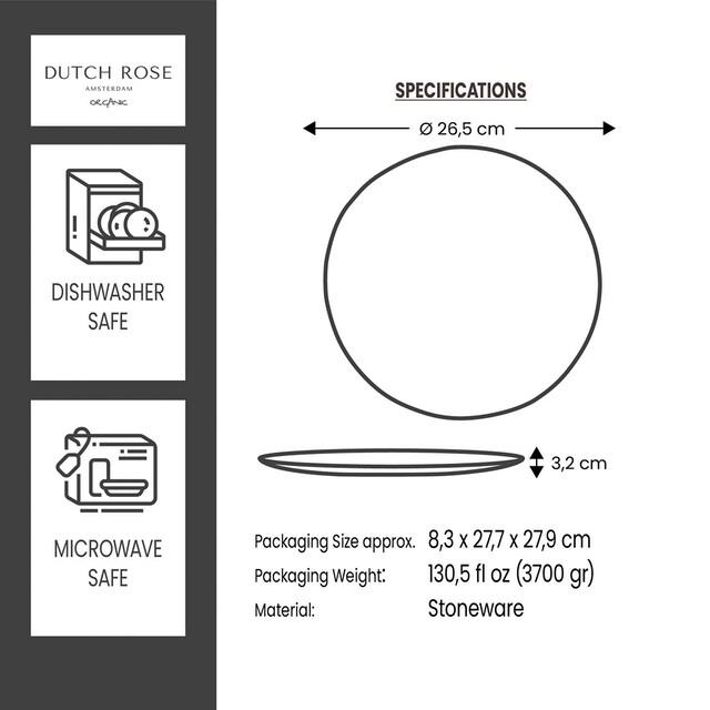 DUTCH ROSE AMSTERDAM Speiseteller »Dutch Rose Amsterdam Organic«, (Set, 4  St., Set/4: Speiseteller 26,5 cm), Steinzeug, handgefertigt, Ø 26,5 cm  bestellen | BAUR