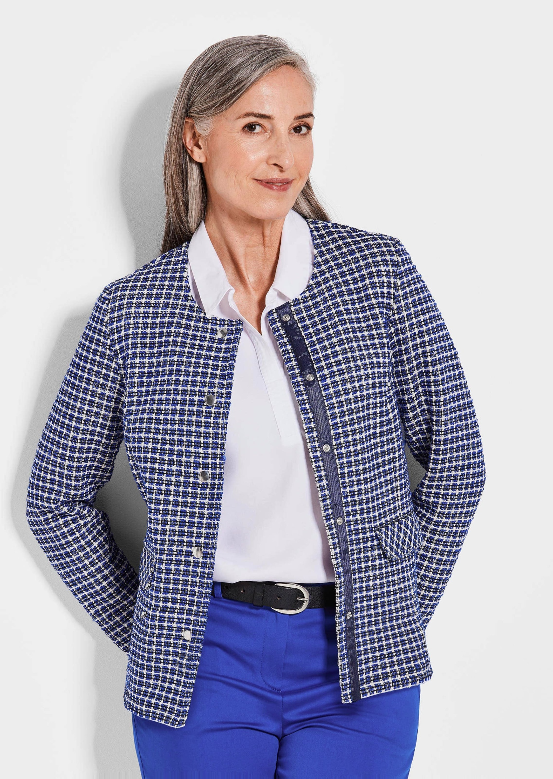 GOLDNER Jackenblazer "Elegante Karo-Jacke mit Glanzeffekten" Passformnähte günstig online kaufen