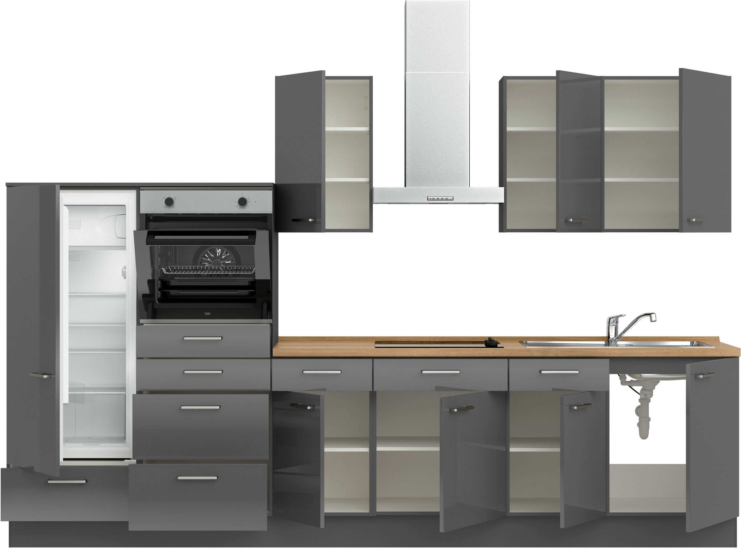 nobilia® Küchenzeile »"Flash I"«, vormontiert, Ausrichtung wählbar, Breite 330 cm, wahlw. mit E-Geräten